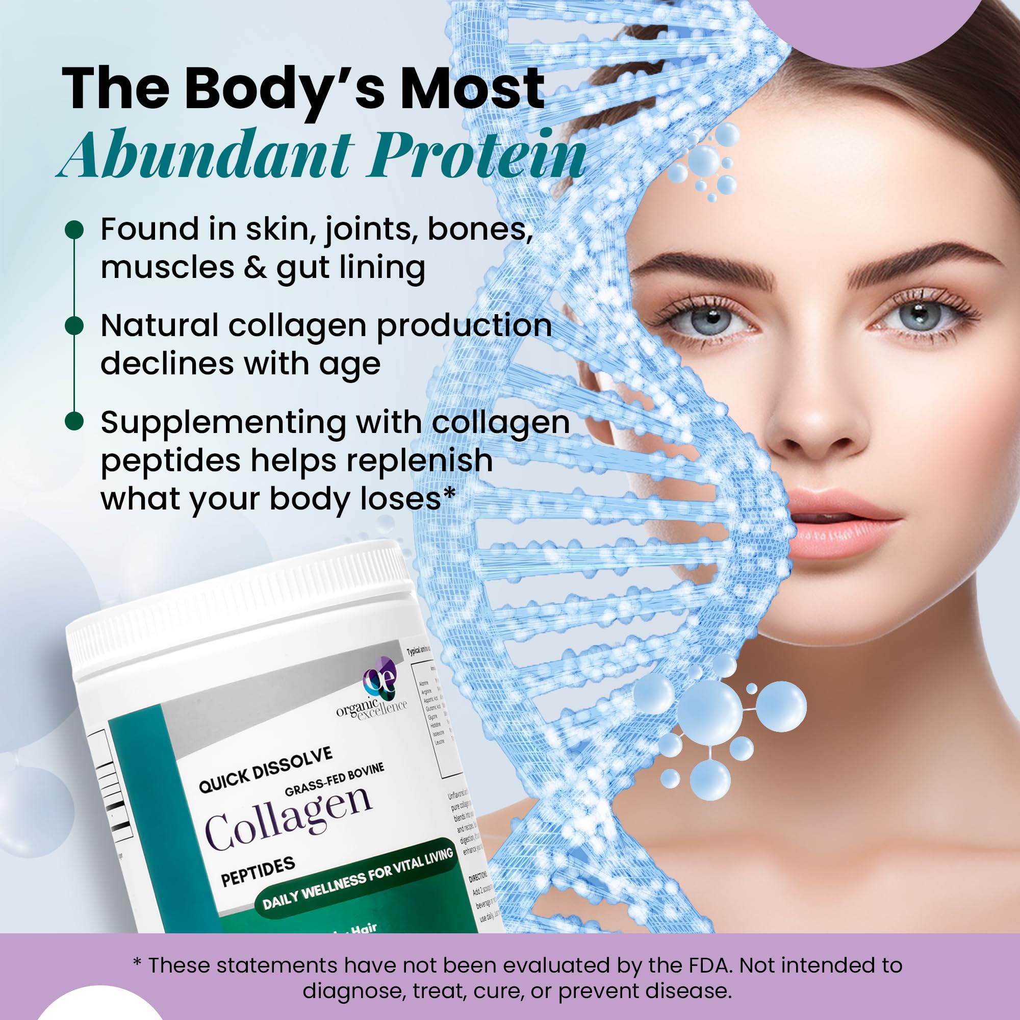Organic Excellence Collagen Peptides Unflavoured Powder back view packaging