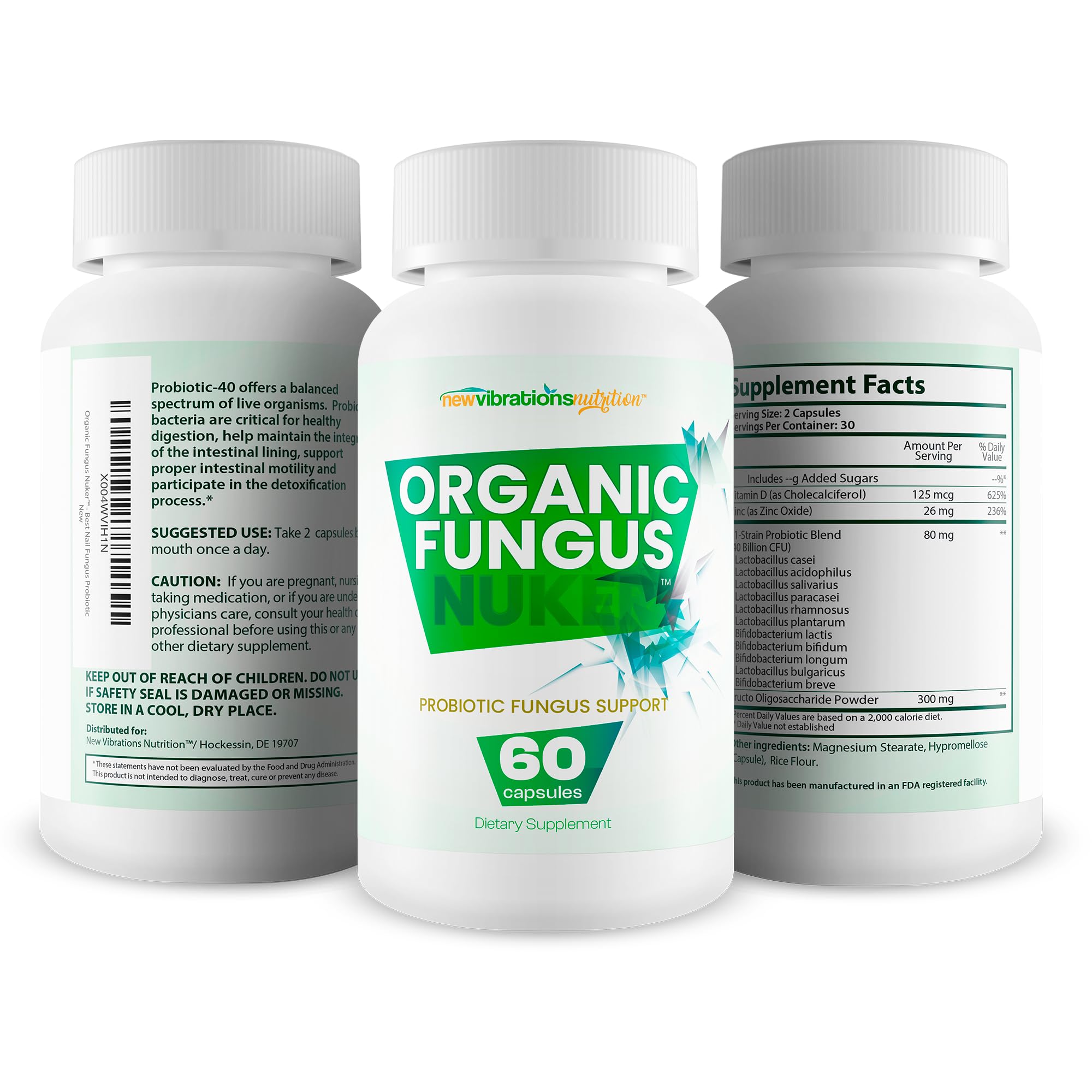 Organic Fungus Nuker Probiotic ingredients list on bottle