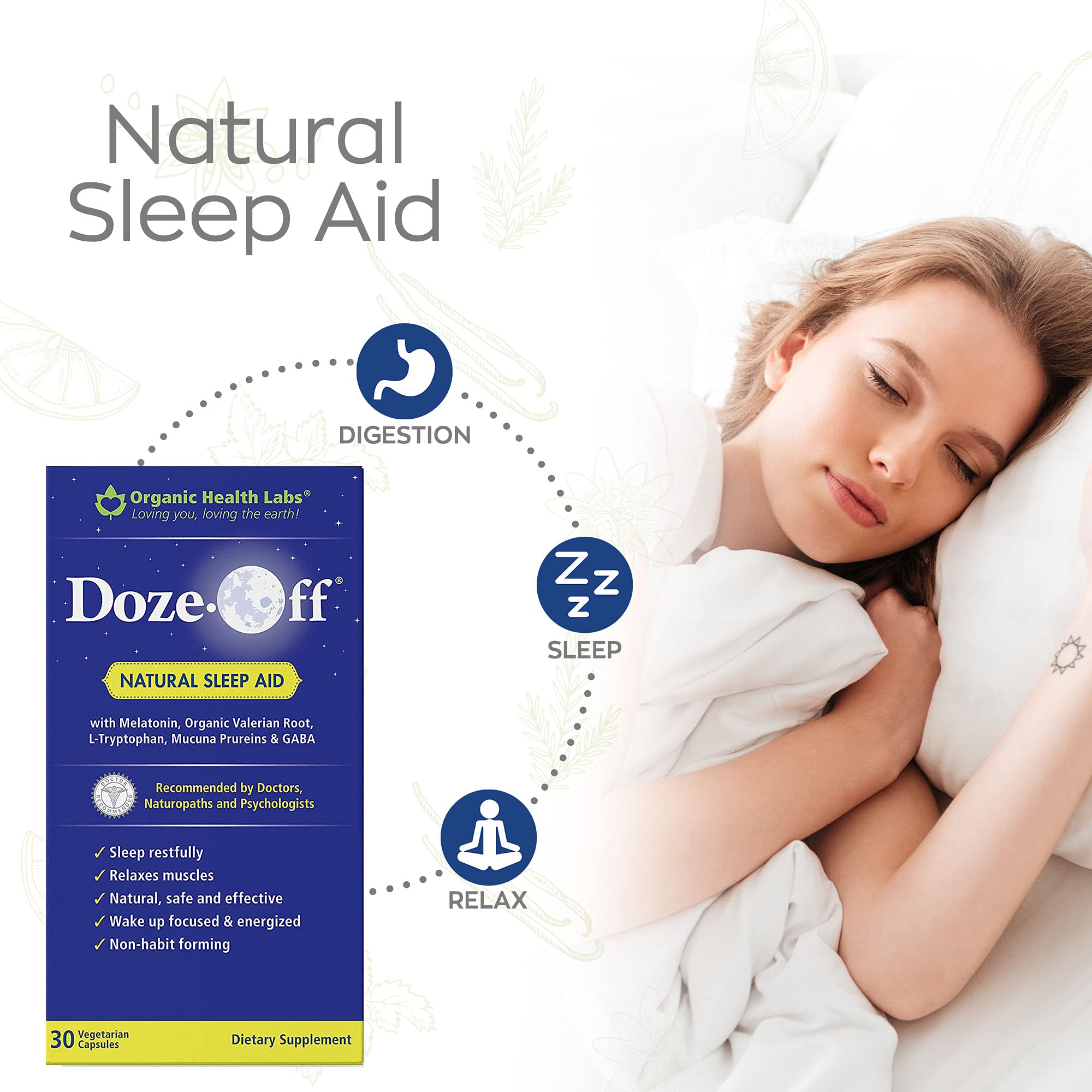 Organic Health Labs Doze-Off® Sleep Aid capsule close-up