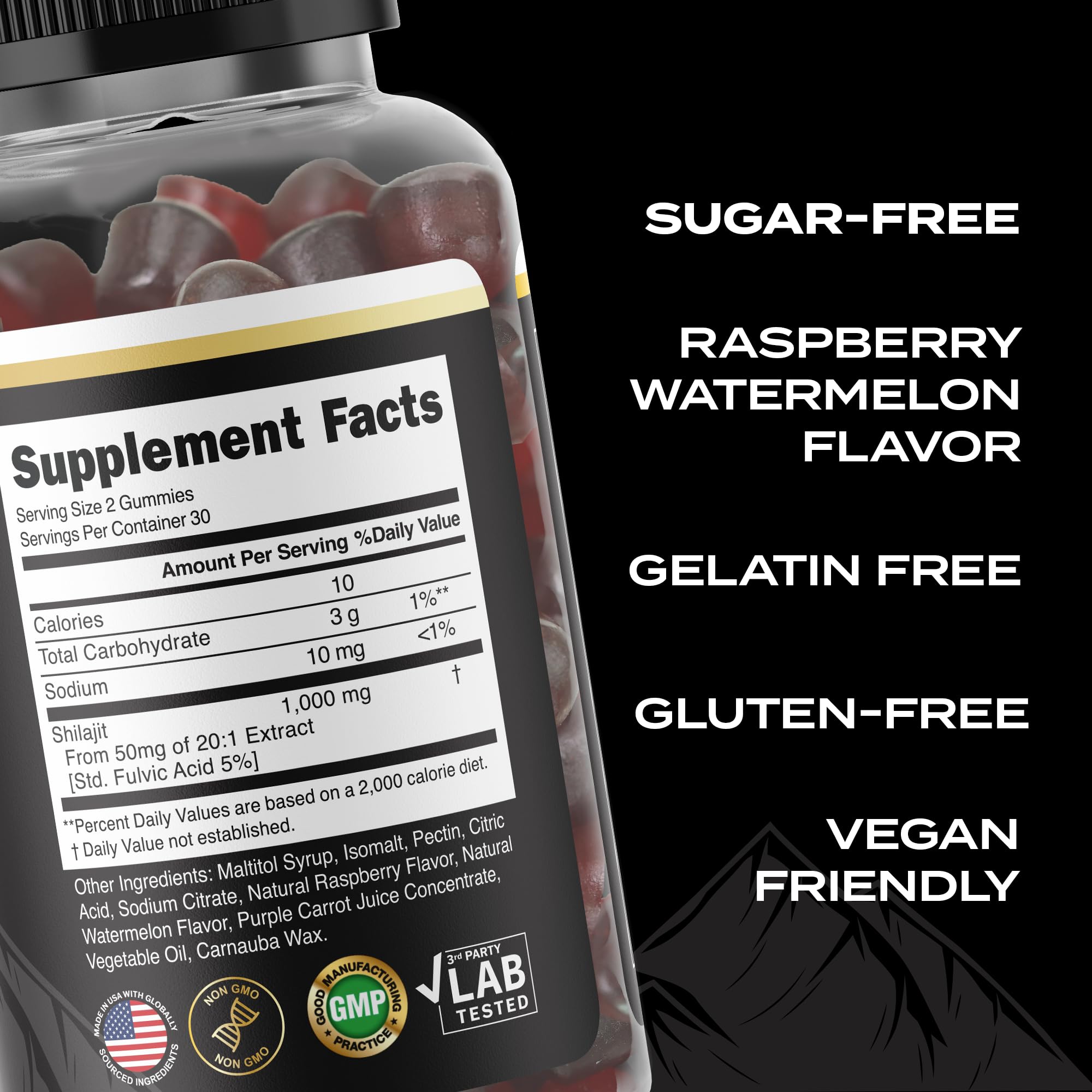 Organic In Harmony Shilajit Gummies raspberry and watermelon flavour