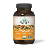 ORGANIC INDIA Ashwagandha Capsules displayed with natural elements