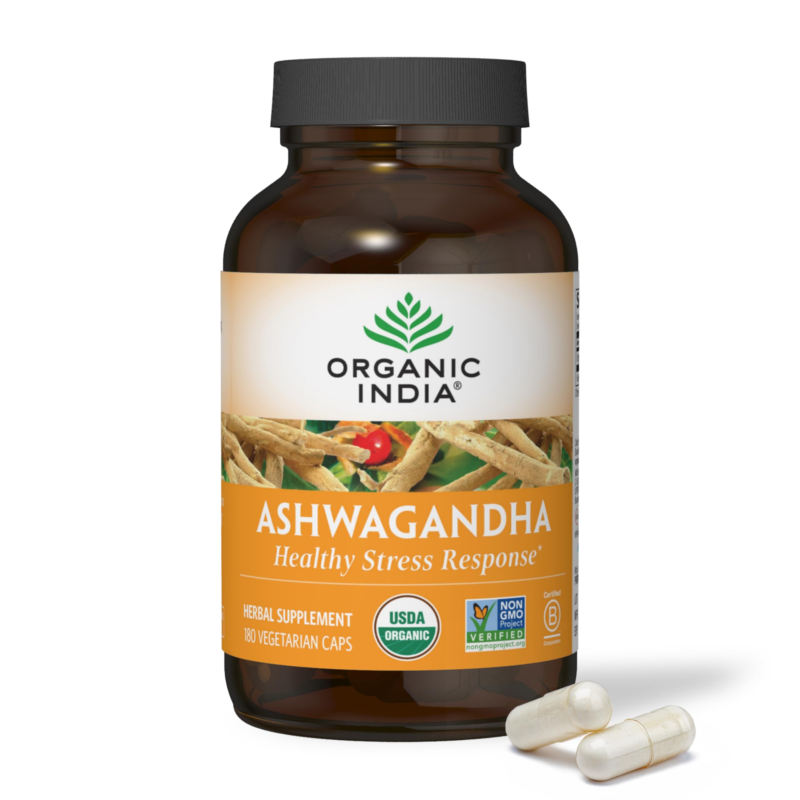 ORGANIC INDIA Ashwagandha Capsules front view with packaging