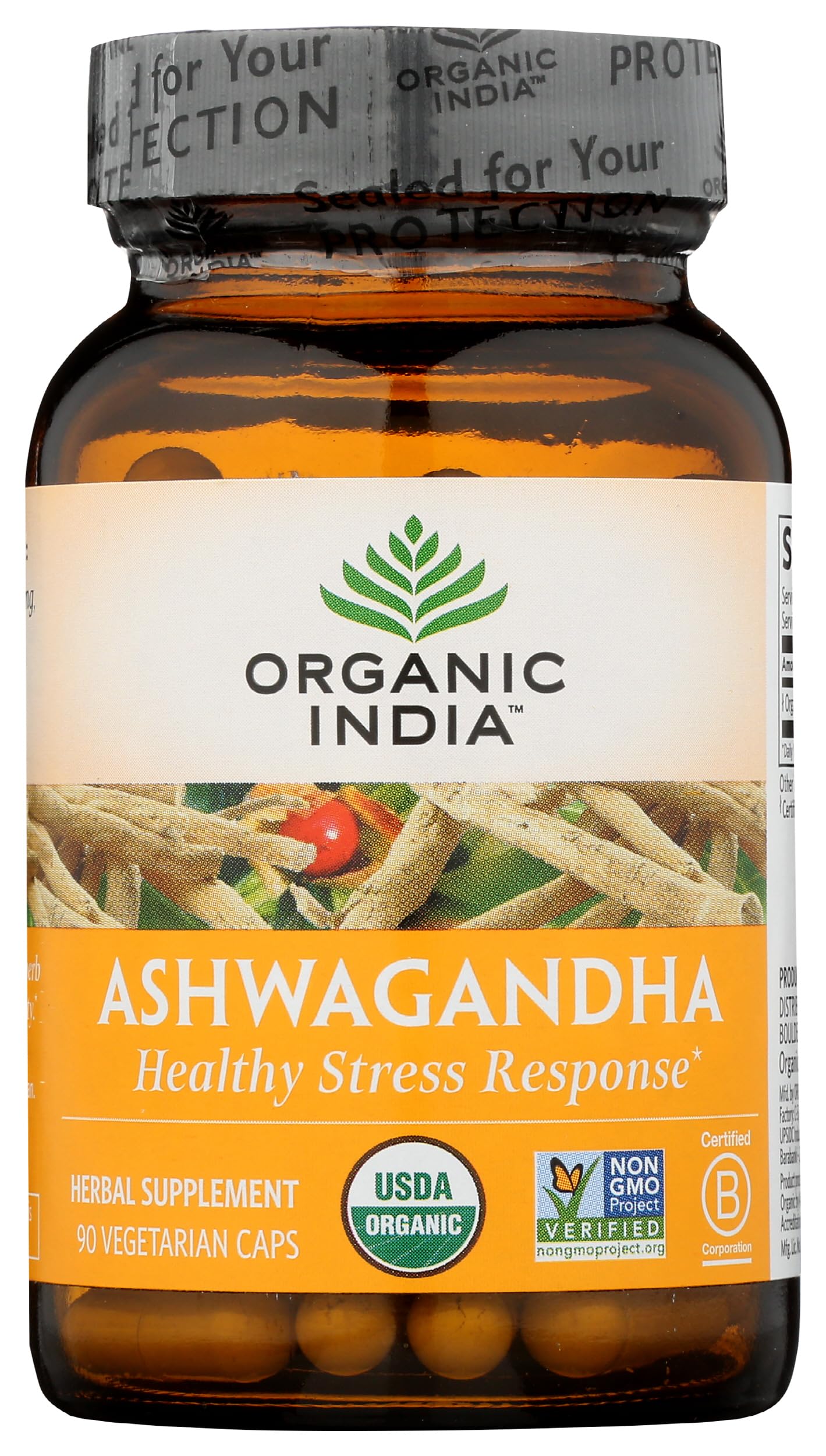 ORGANIC INDIA Ashwagandha Capsules on wooden table