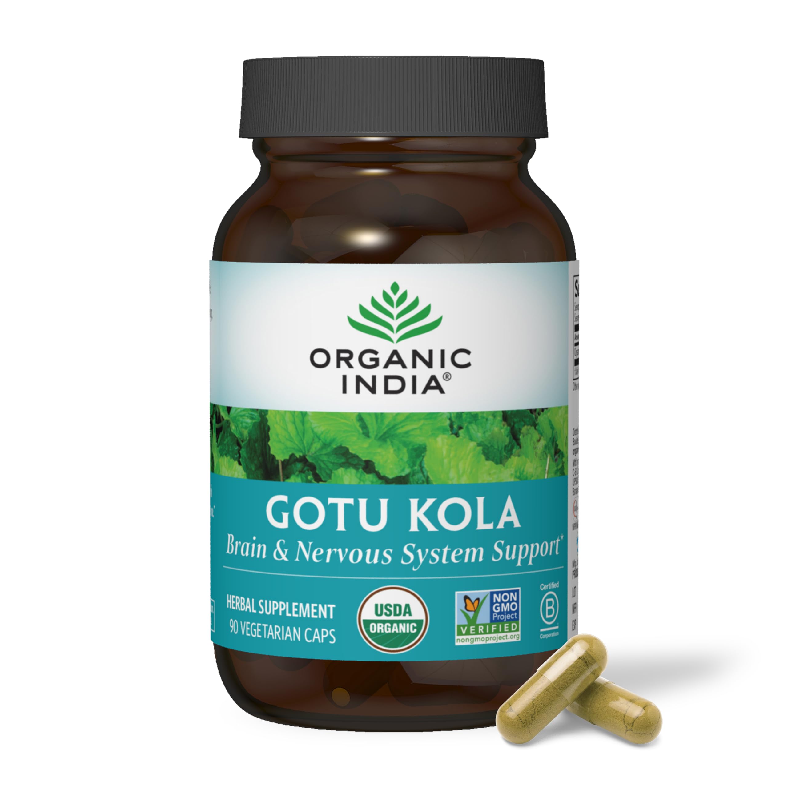 ORGANIC INDIA Gotu Kola Capsules front view with packaging