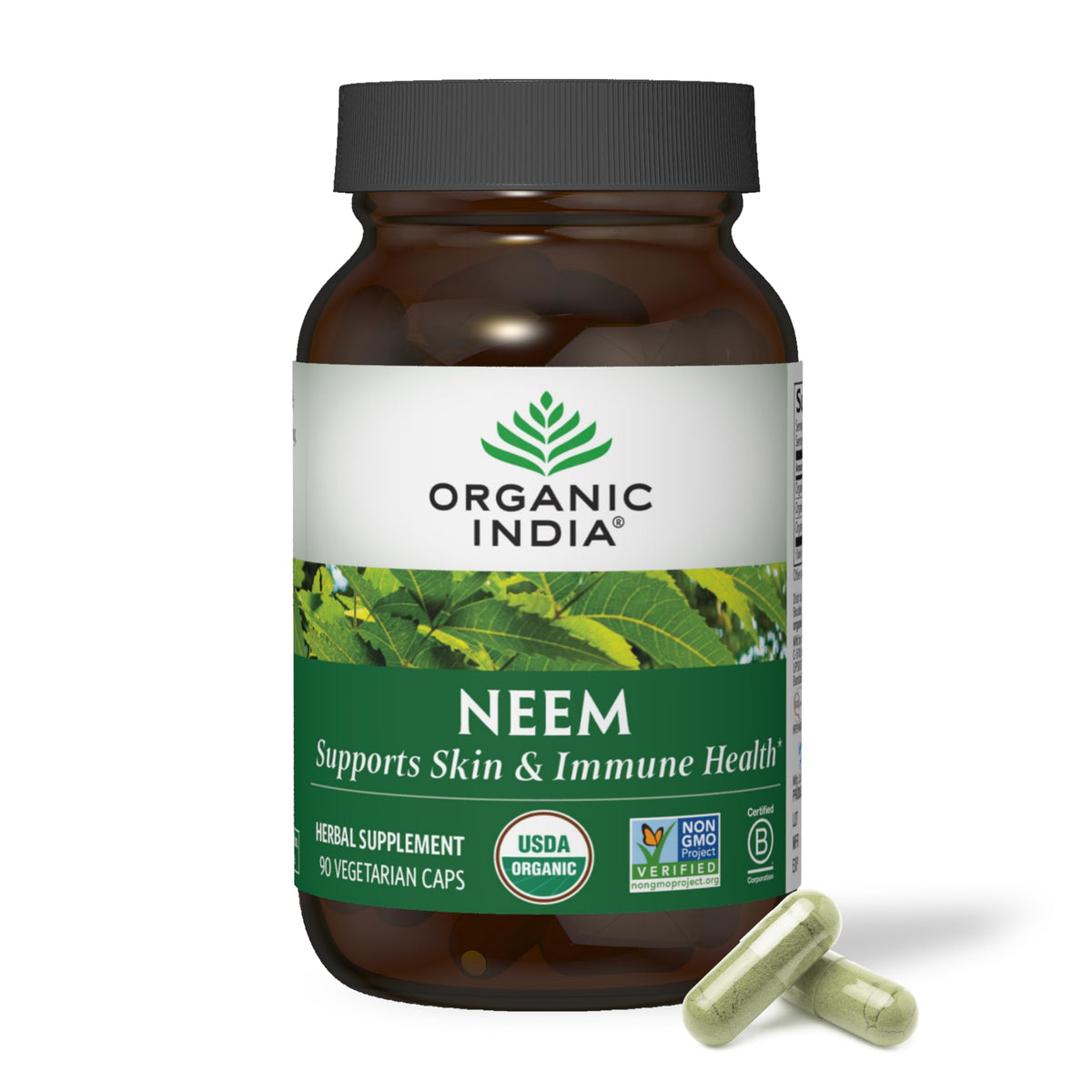 ORGANIC INDIA Neem Capsules front view with packaging