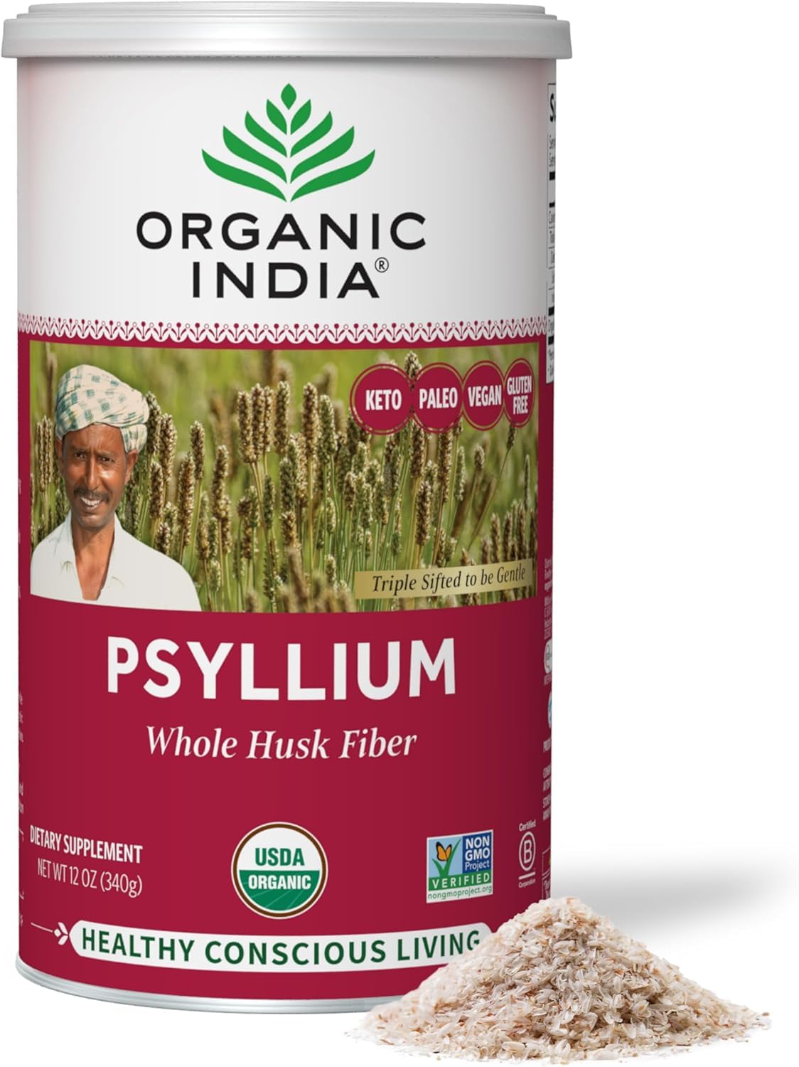 ORGANIC INDIA Psyllium Husk 340g front view