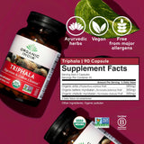 ORGANIC INDIA Triphala Herbal Supplement packaging on a kitchen counter