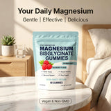 Organic Magnesium Bisglycinate Gummies in a hand for size reference
