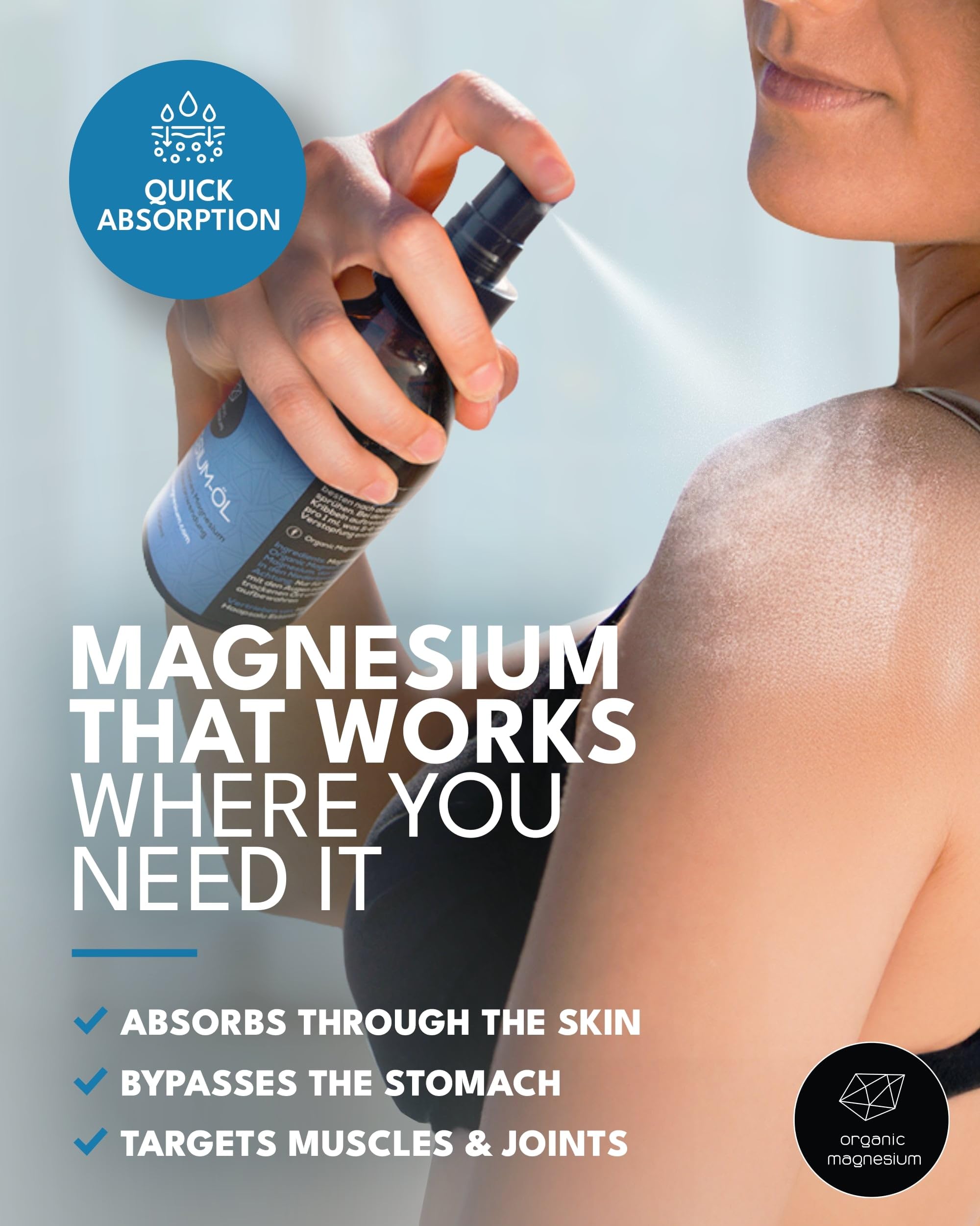 Organic Magnesium Oil Spray application on skin