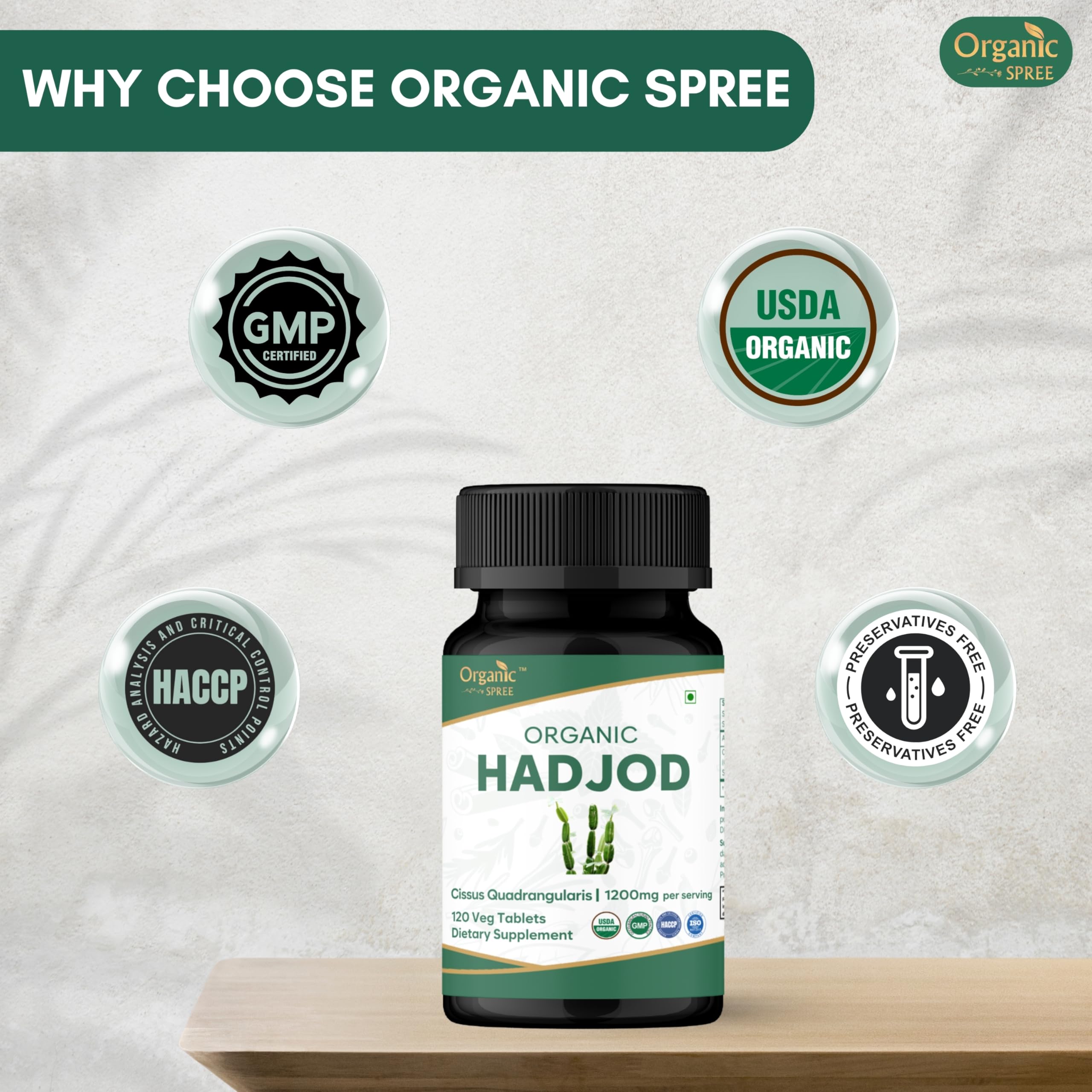 ORGANIC SPREE Cissus Quadrangularis Tablets in a hand