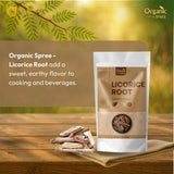 ORGANIC SPREE Licorice Root Mulethi Sticks displayed on a wooden table