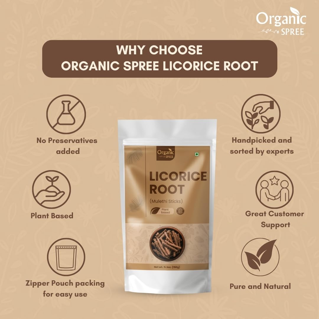 ORGANIC SPREE Licorice Root Mulethi Sticks in a natural setting
