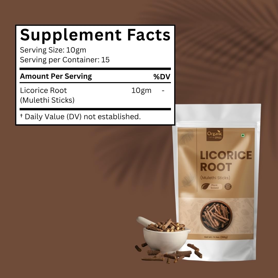 ORGANIC SPREE Licorice Root Mulethi Sticks with a measuring spoon