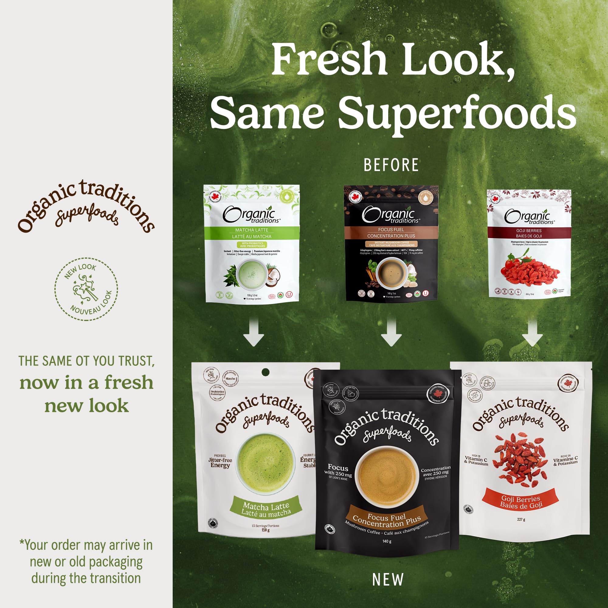 Organic Traditions Lion's Mane Mushroom Powder 231g pack with mushrooms