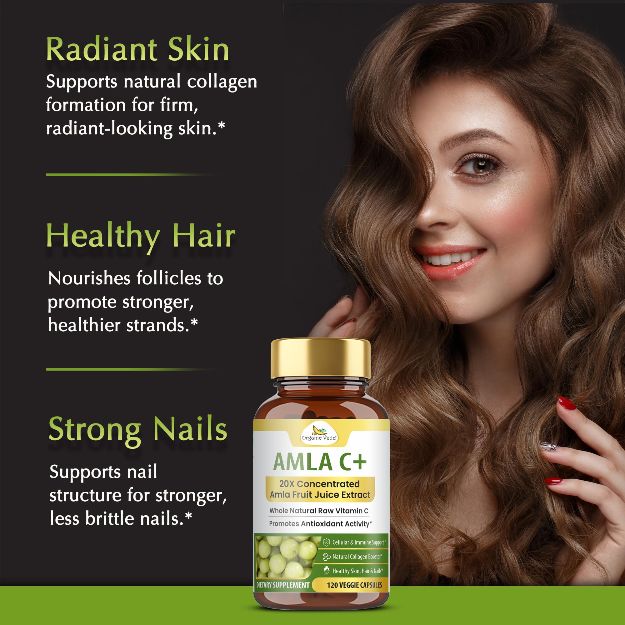 Organic Veda Amla Vitamin C Capsules on a wooden table