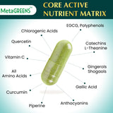 Organic Veda Green Tea 10-in-1 Supplement capsules close-up