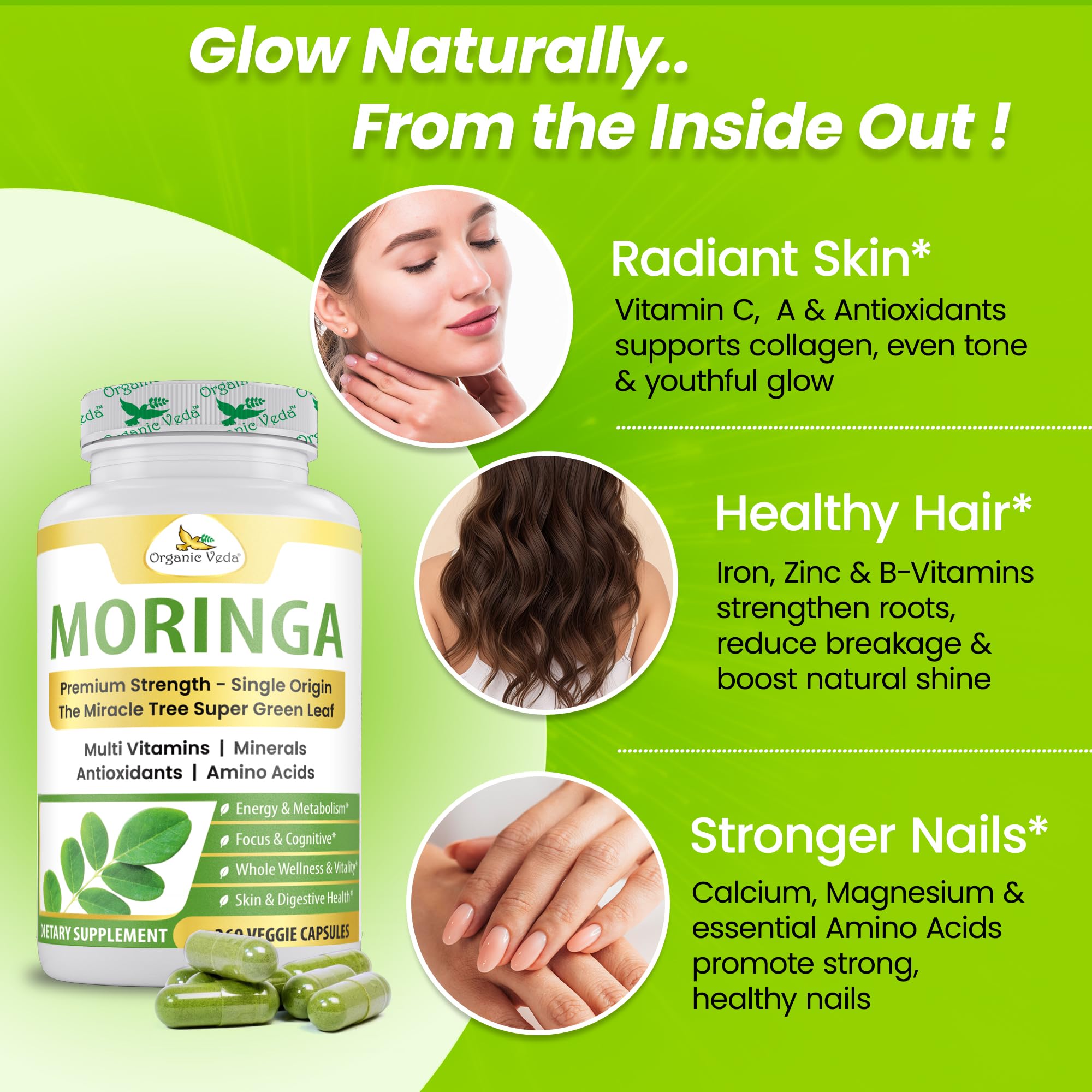 Organic Veda Moringa Capsules in a lifestyle setting