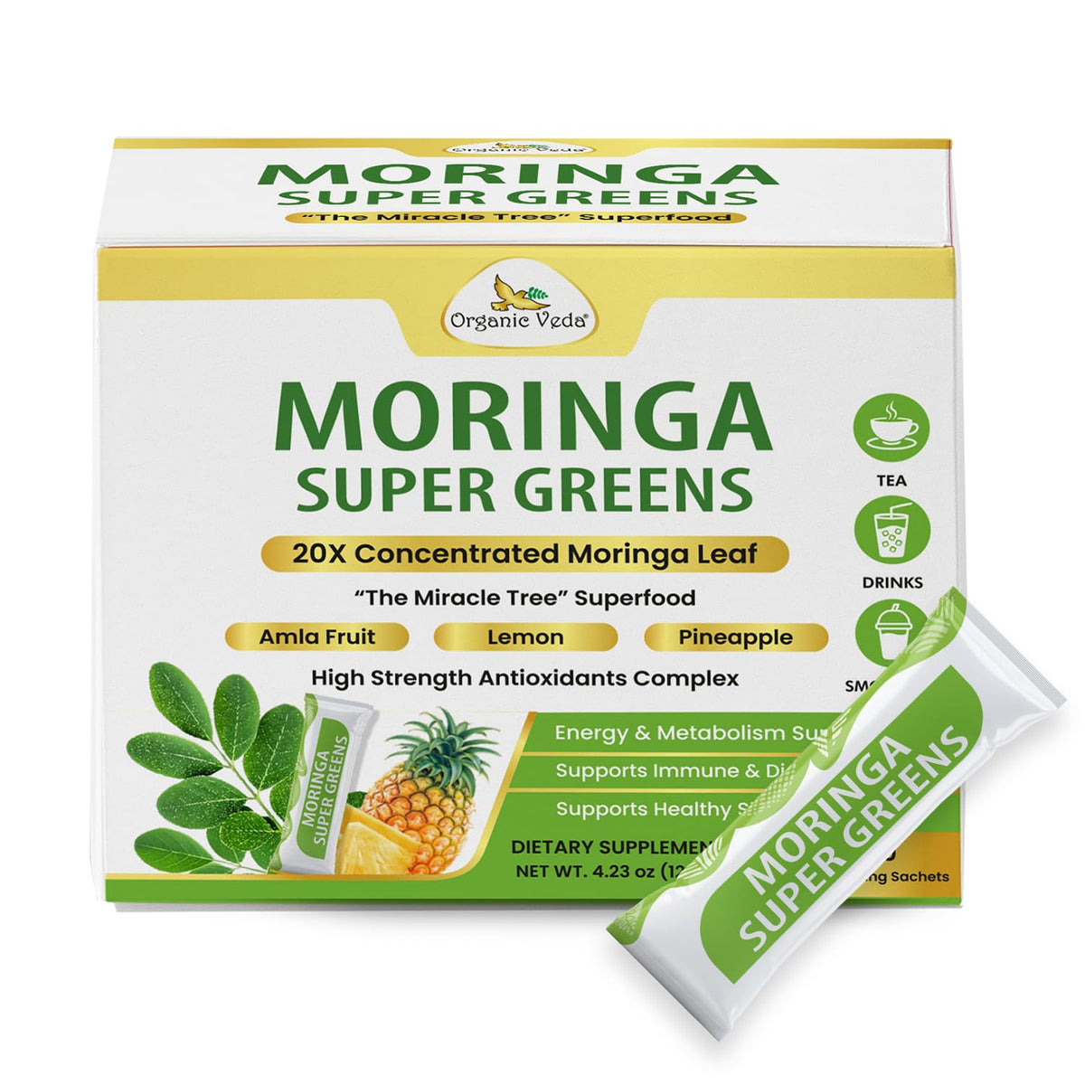 Organic Veda Moringa Superfood Powder 120g front view packaging