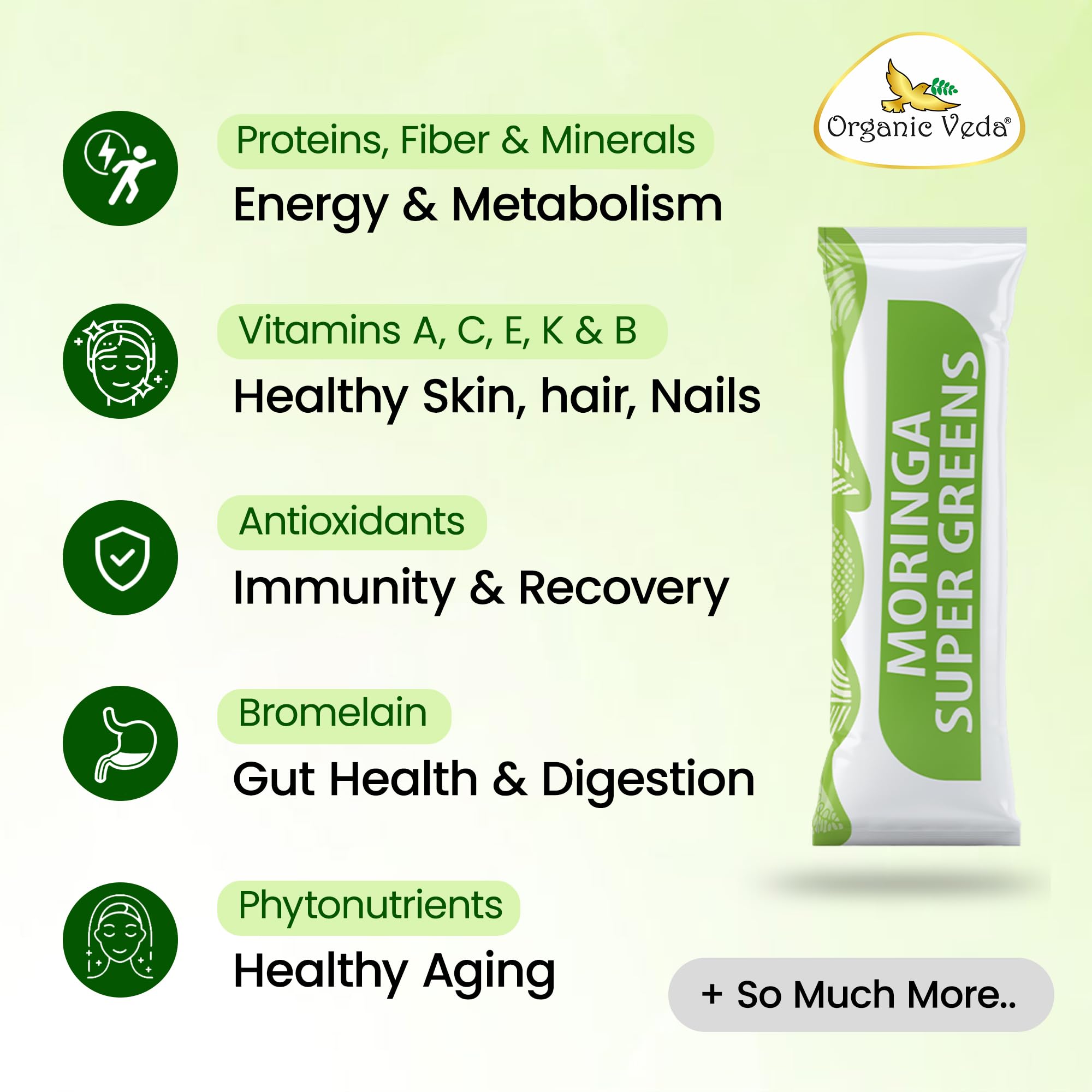 Organic Veda Moringa Superfood Powder 120g with a smoothie