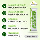 Organic Veda Moringa Superfood Powder 120g with a smoothie