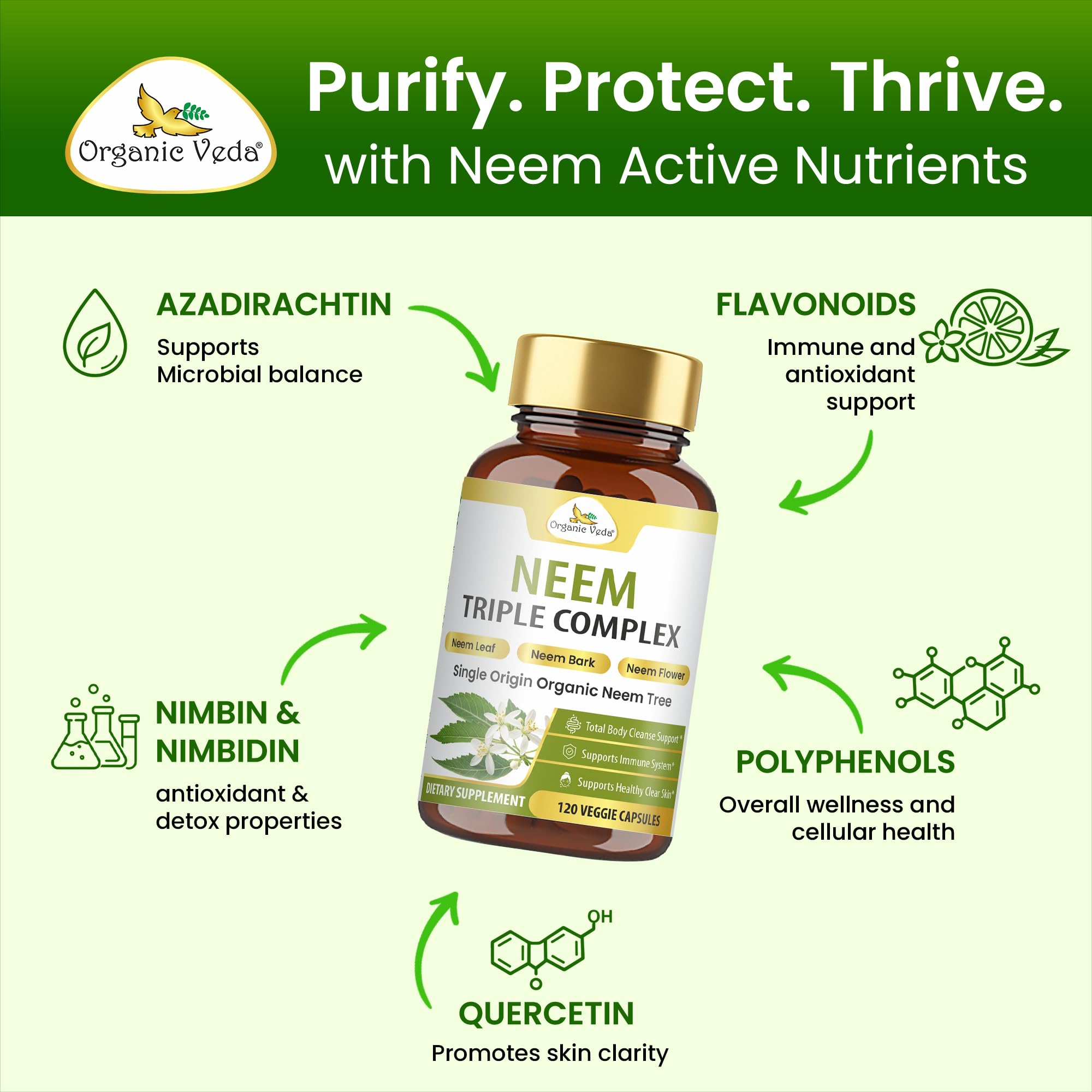Organic Veda Neem Supplement 1100mg bottle with capsules