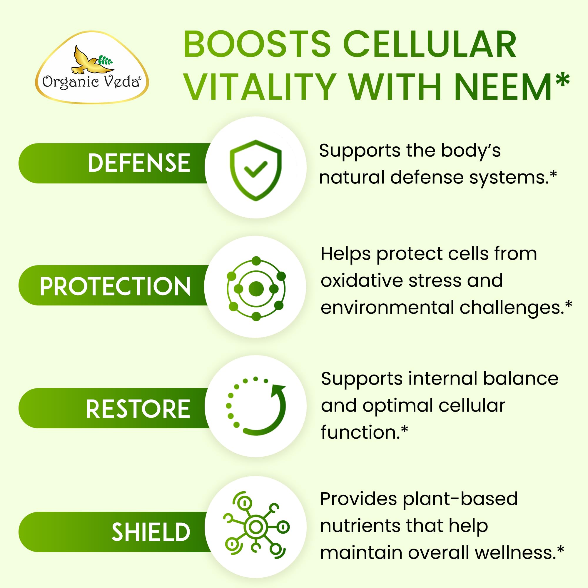 Organic Veda Neem Supplement 1100mg on a wooden table