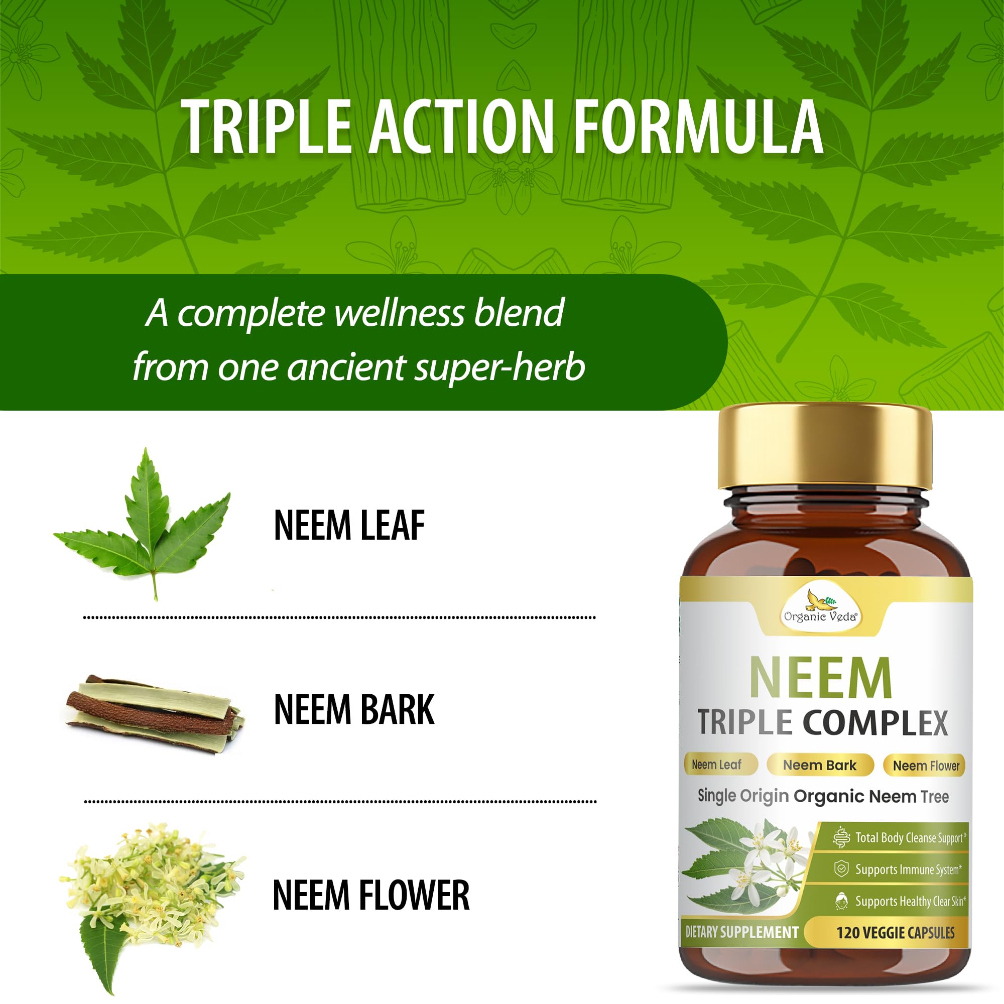 Organic Veda Neem Supplement 1100mg side view