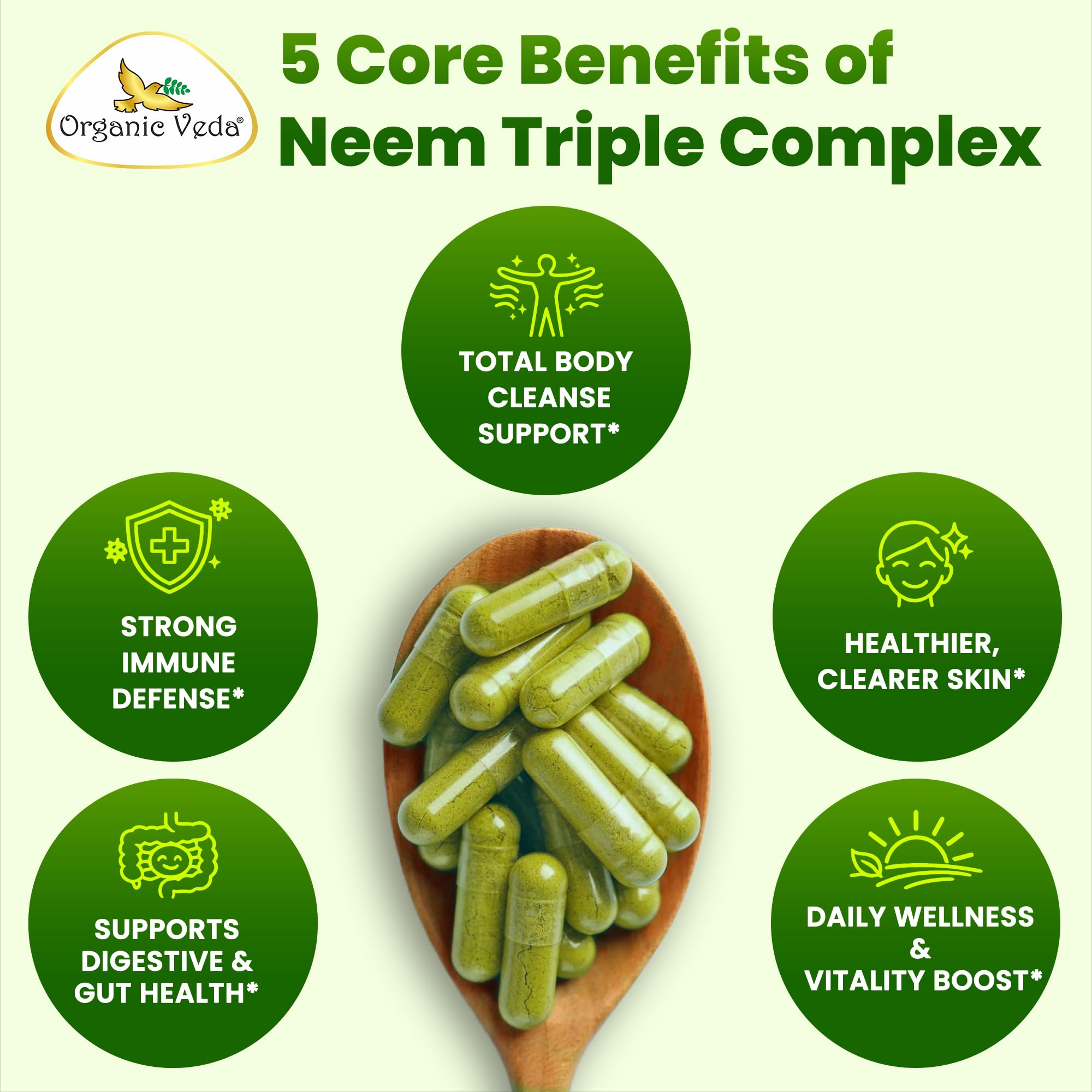 Organic Veda Neem Supplement 1100mg with herbal background