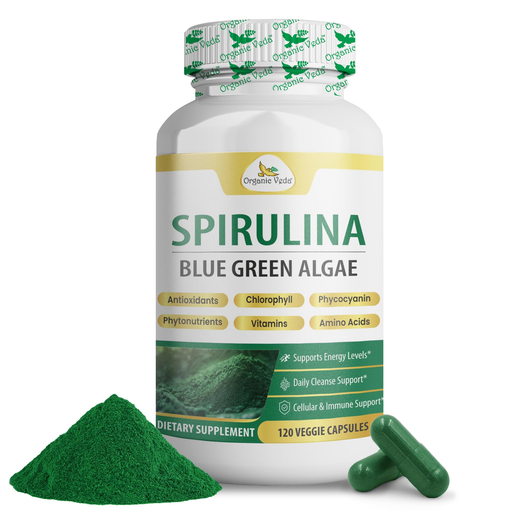 Organic Veda Spirulina Capsules 100g front view