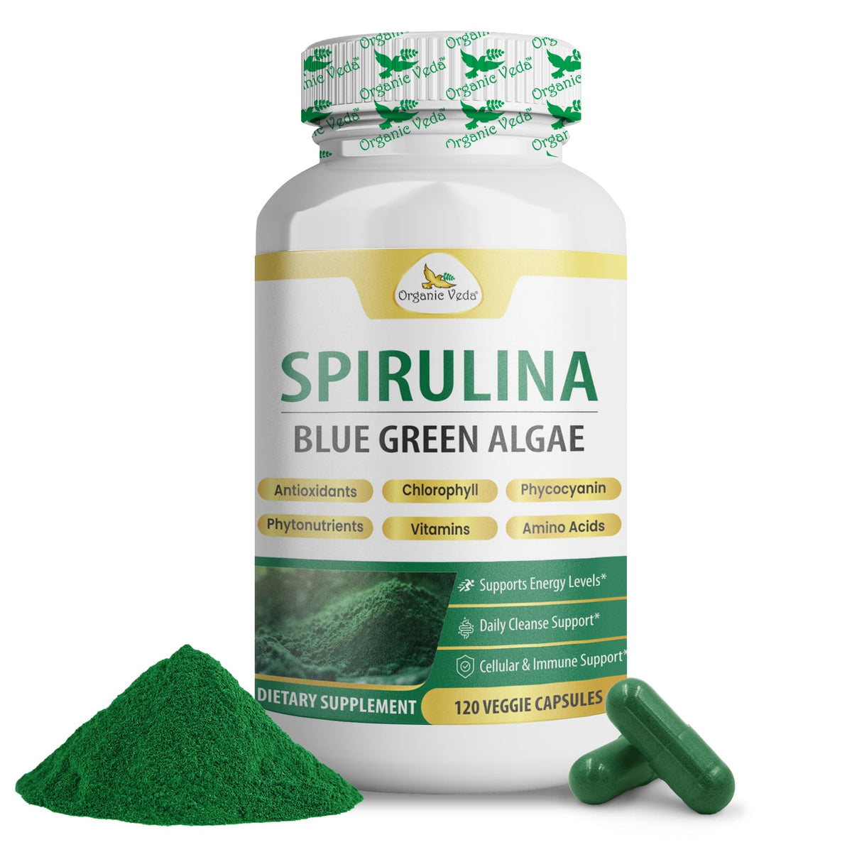 Organic Veda Spirulina Capsules 100g front view
