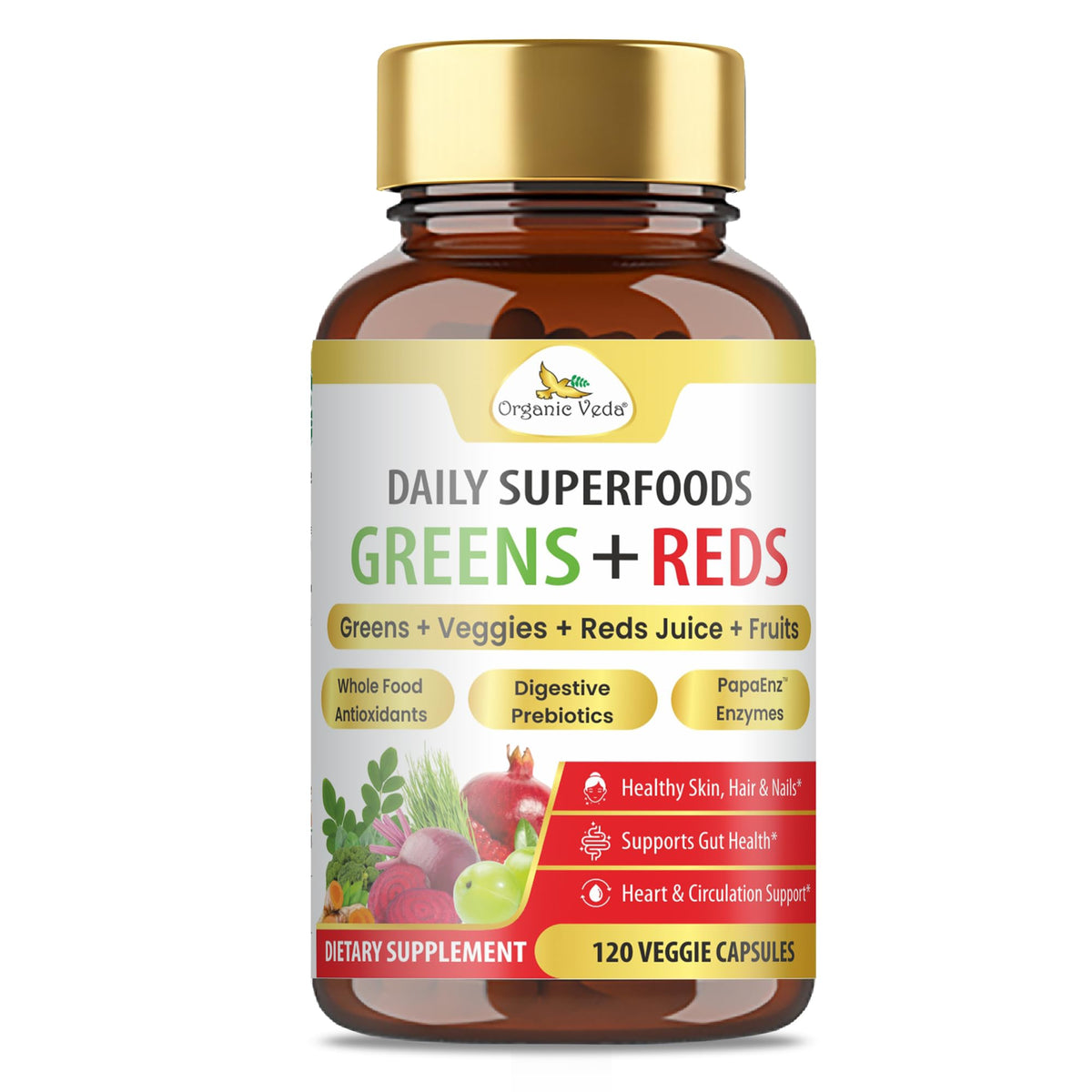 Organic Veda Superfood Capsules 120 count front view