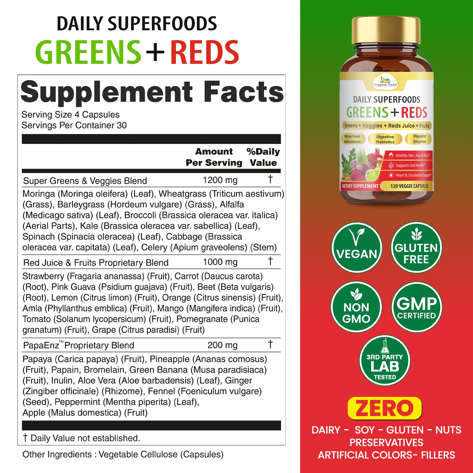 Organic Veda Superfood Capsules side view with label