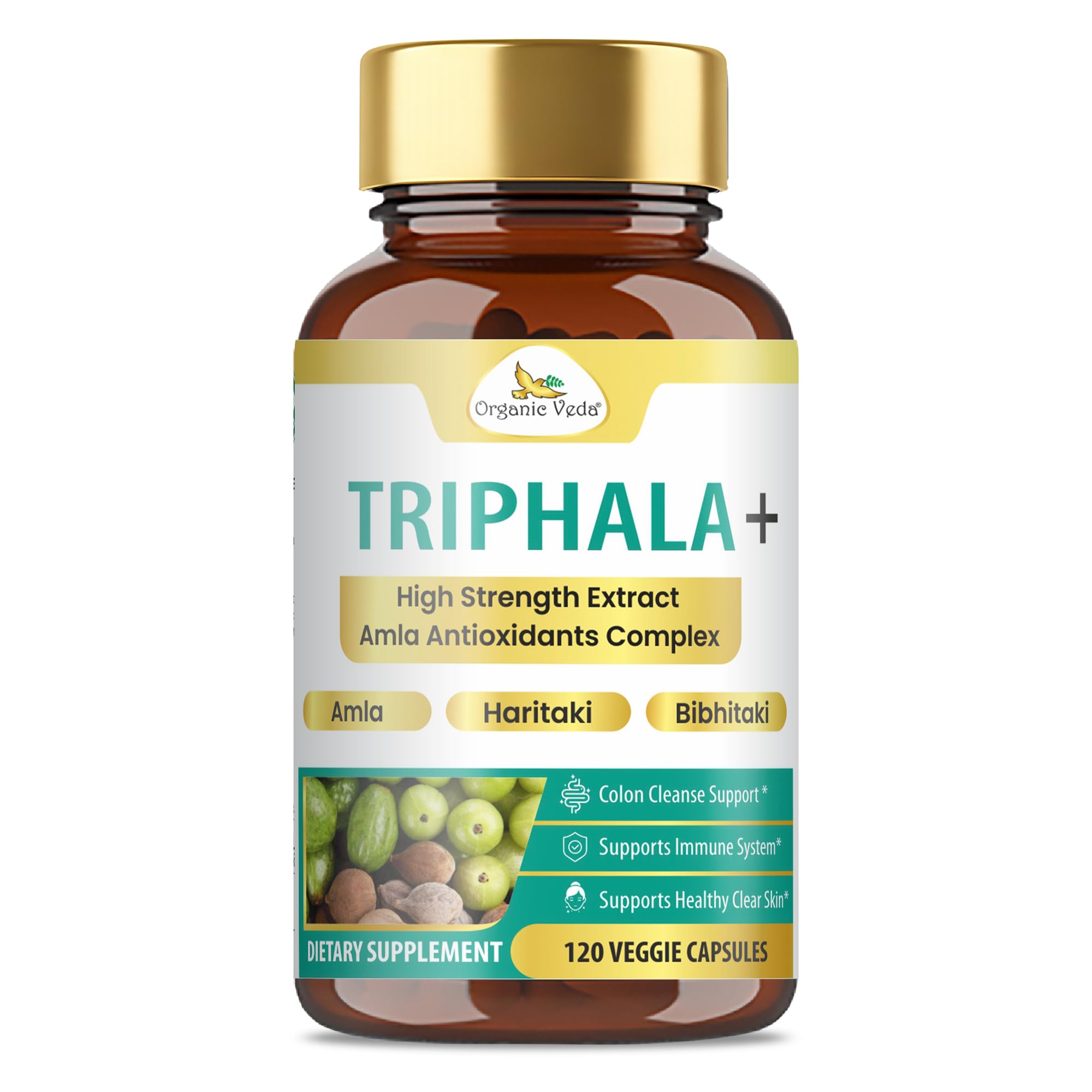 Organic Veda Triphala Capsules front view with packaging
