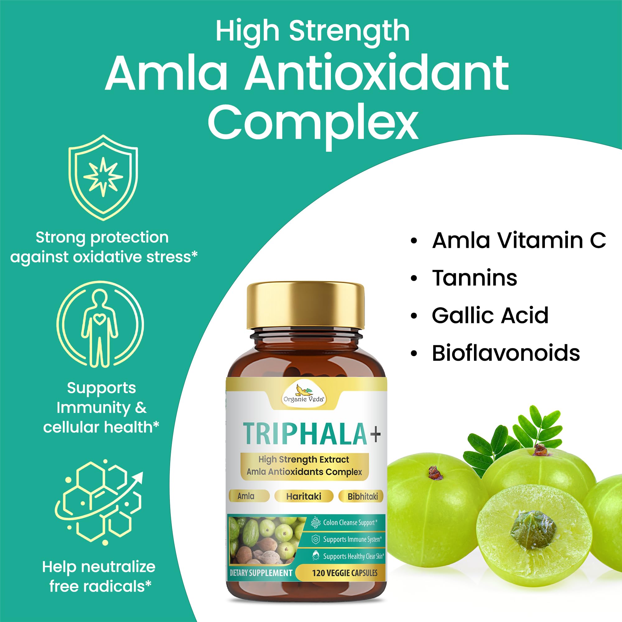 Organic Veda Triphala Capsules with fresh Amla fruit