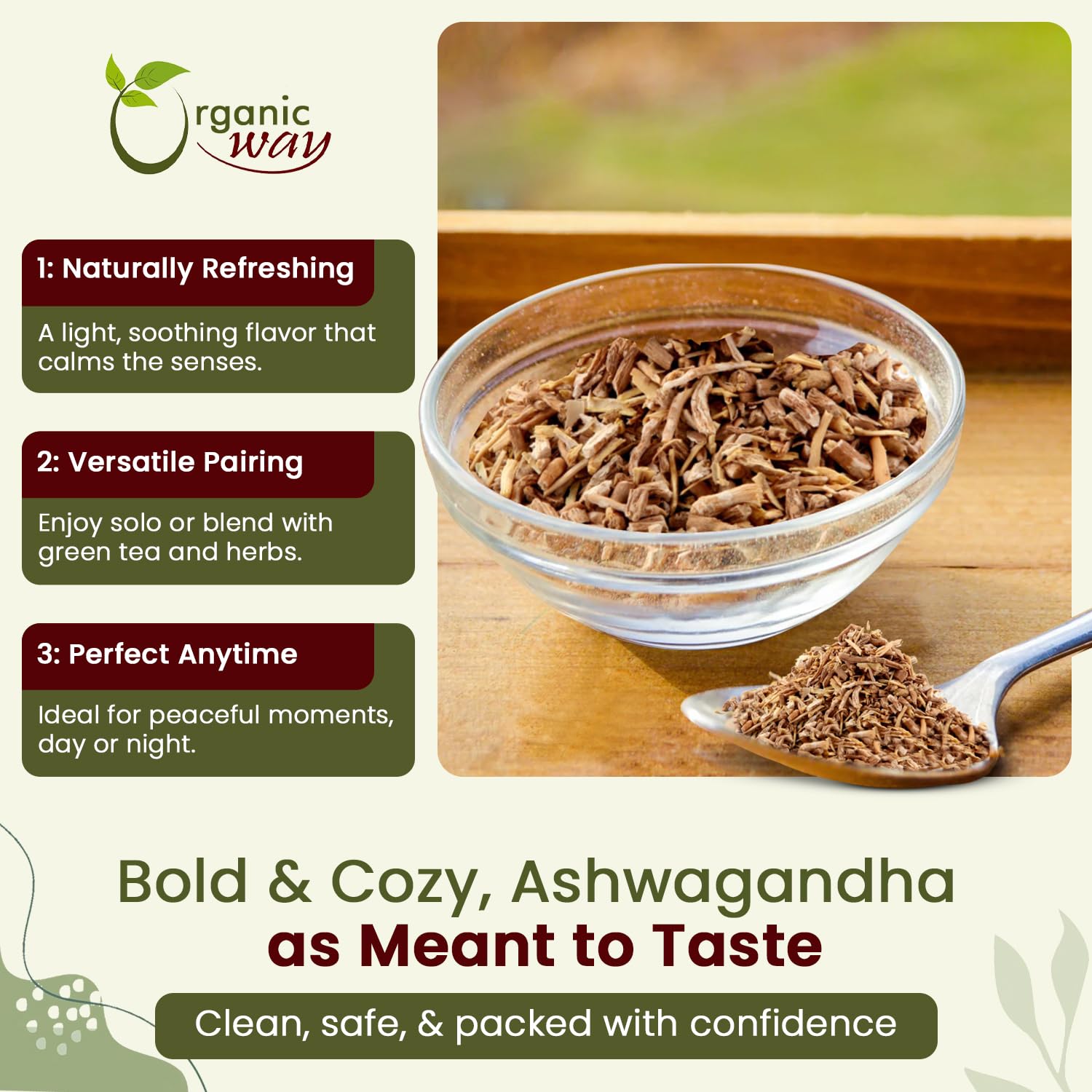 Organic Way Ashwagandha Root bulk packaging resealable pouch