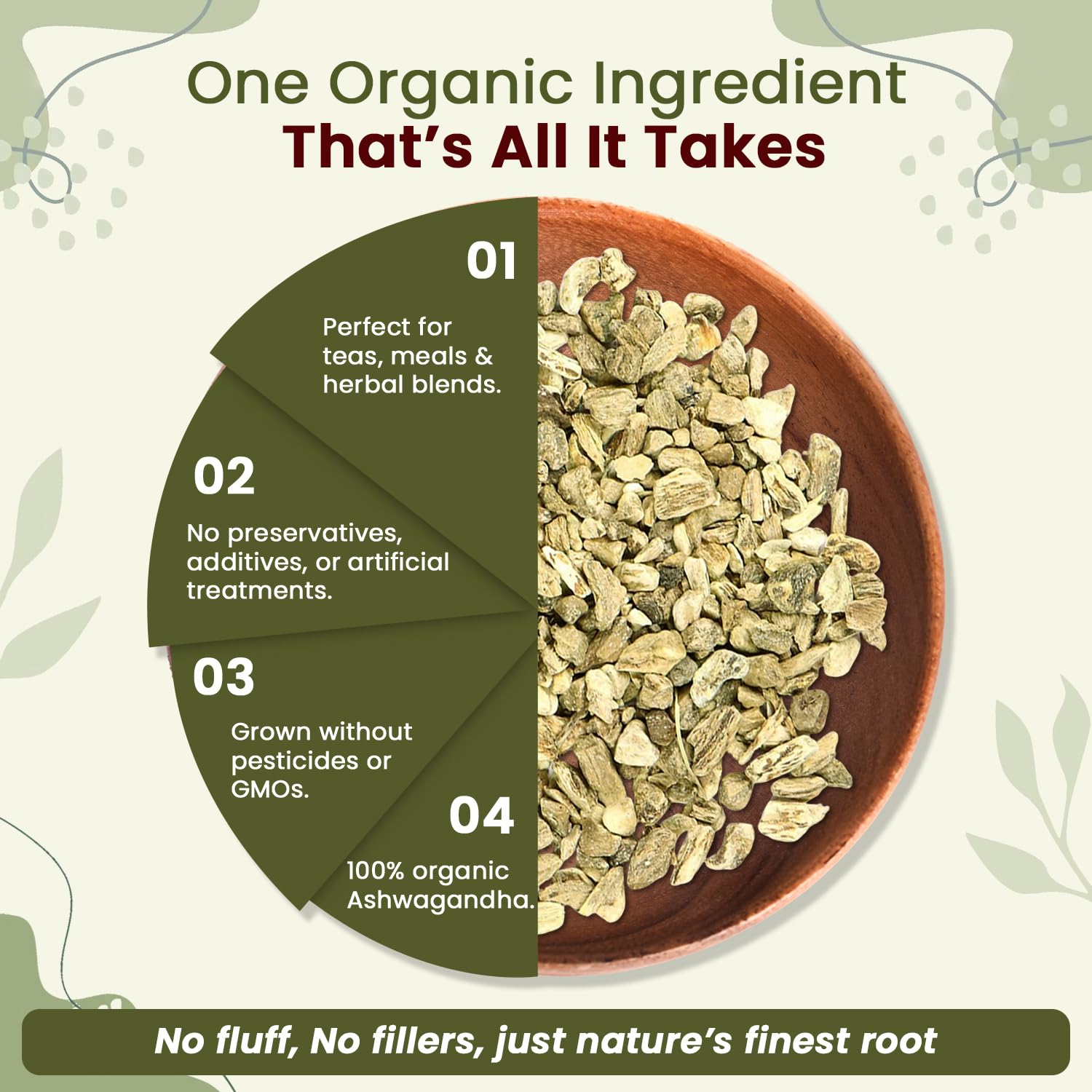 Organic Way Ashwagandha Root cut and sifted texture