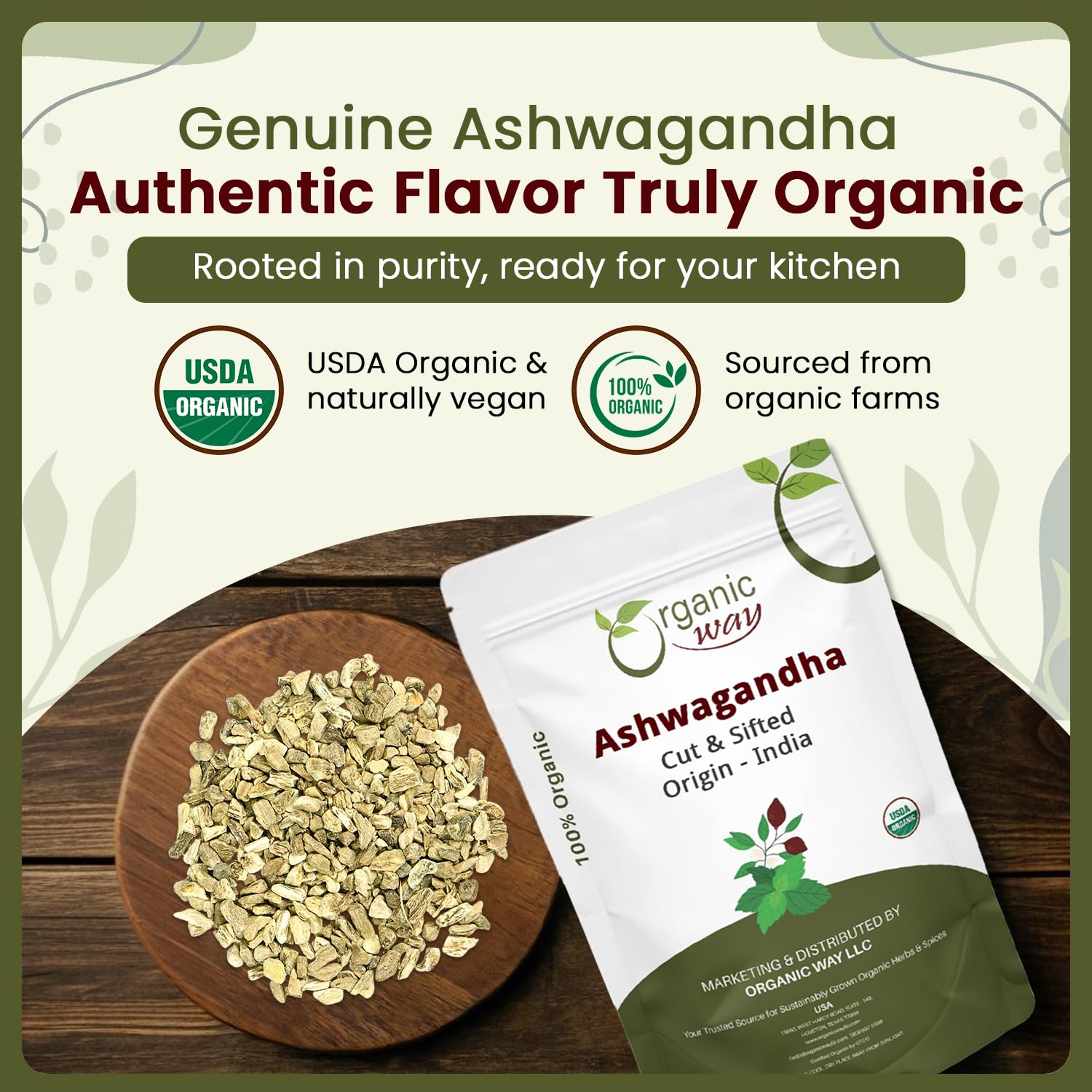 Organic Way Ashwagandha Root loose leaf close-up