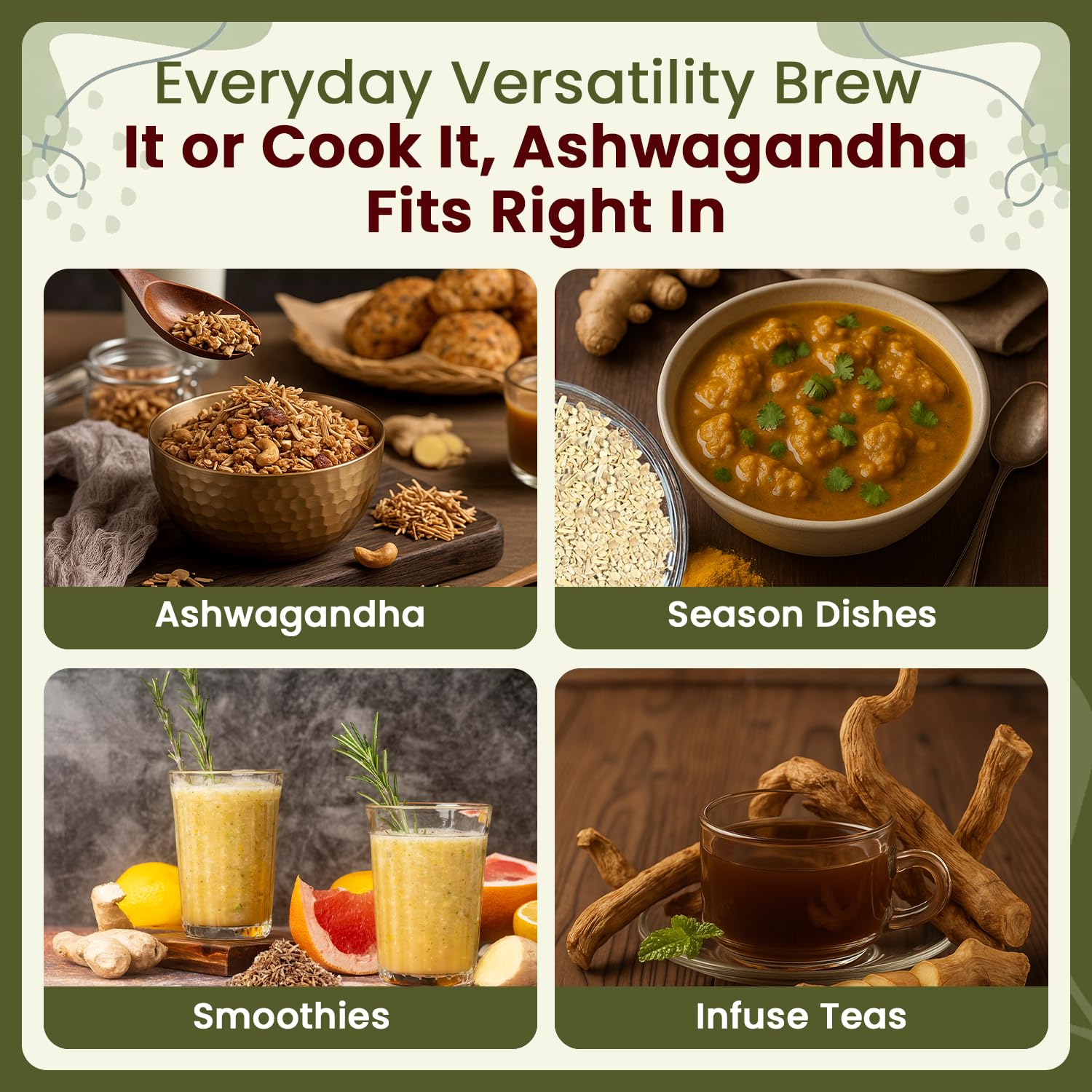 Organic Way Ashwagandha Root loose leaf tea brewed