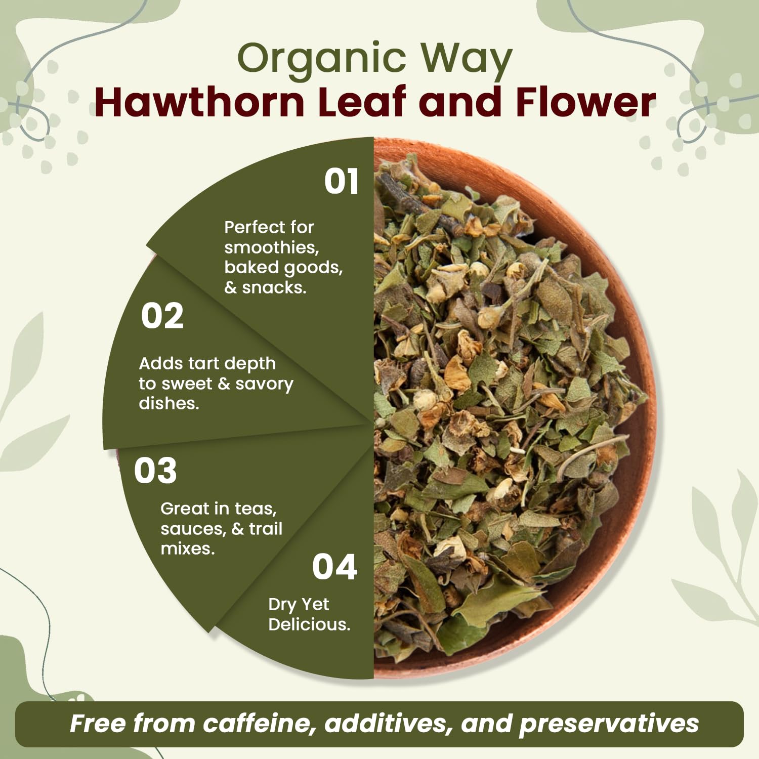Organic Way Hawthorn Leaf and Flower Cut & Sifted herbal tea preparation