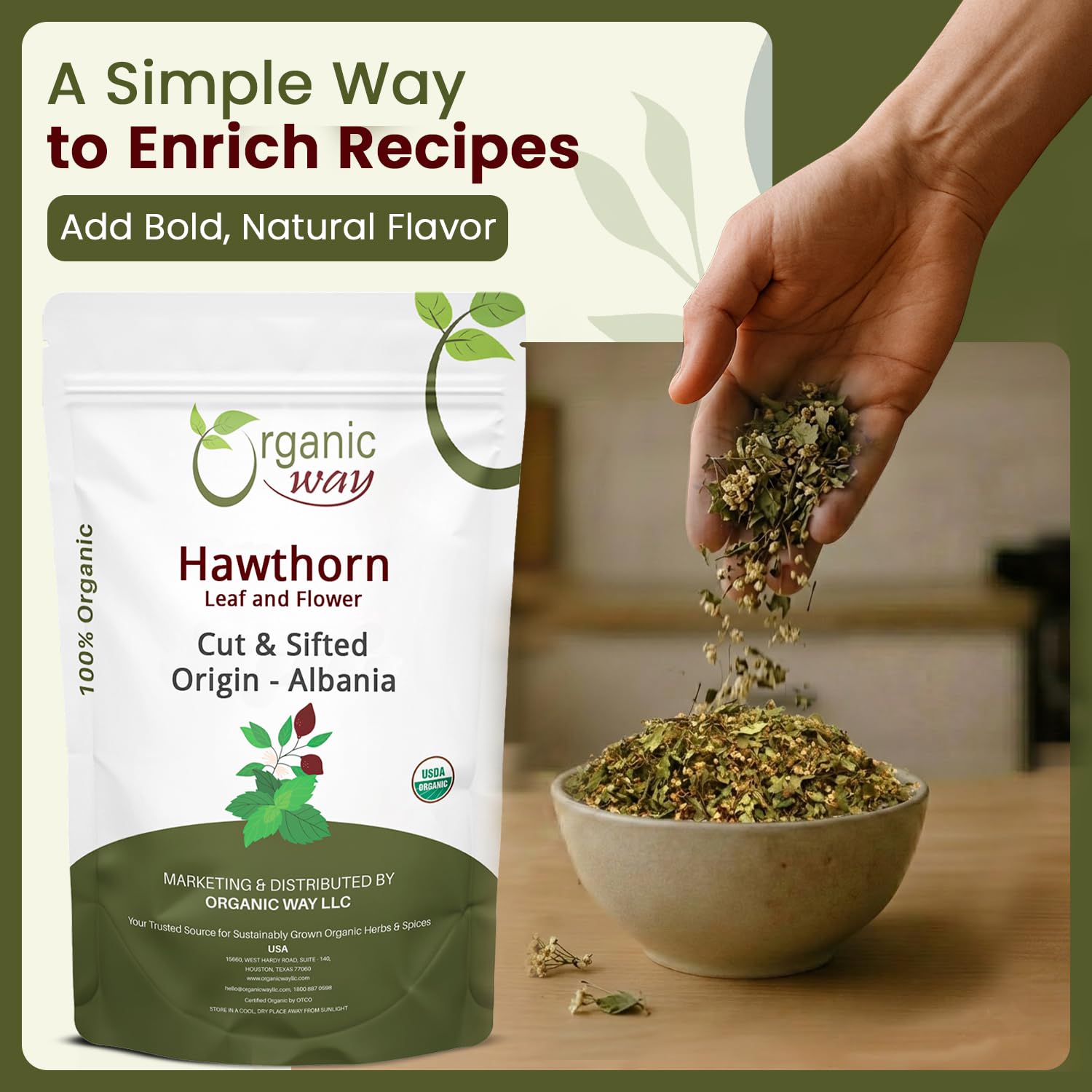 Organic Way Hawthorn Leaf and Flower Cut & Sifted packaging