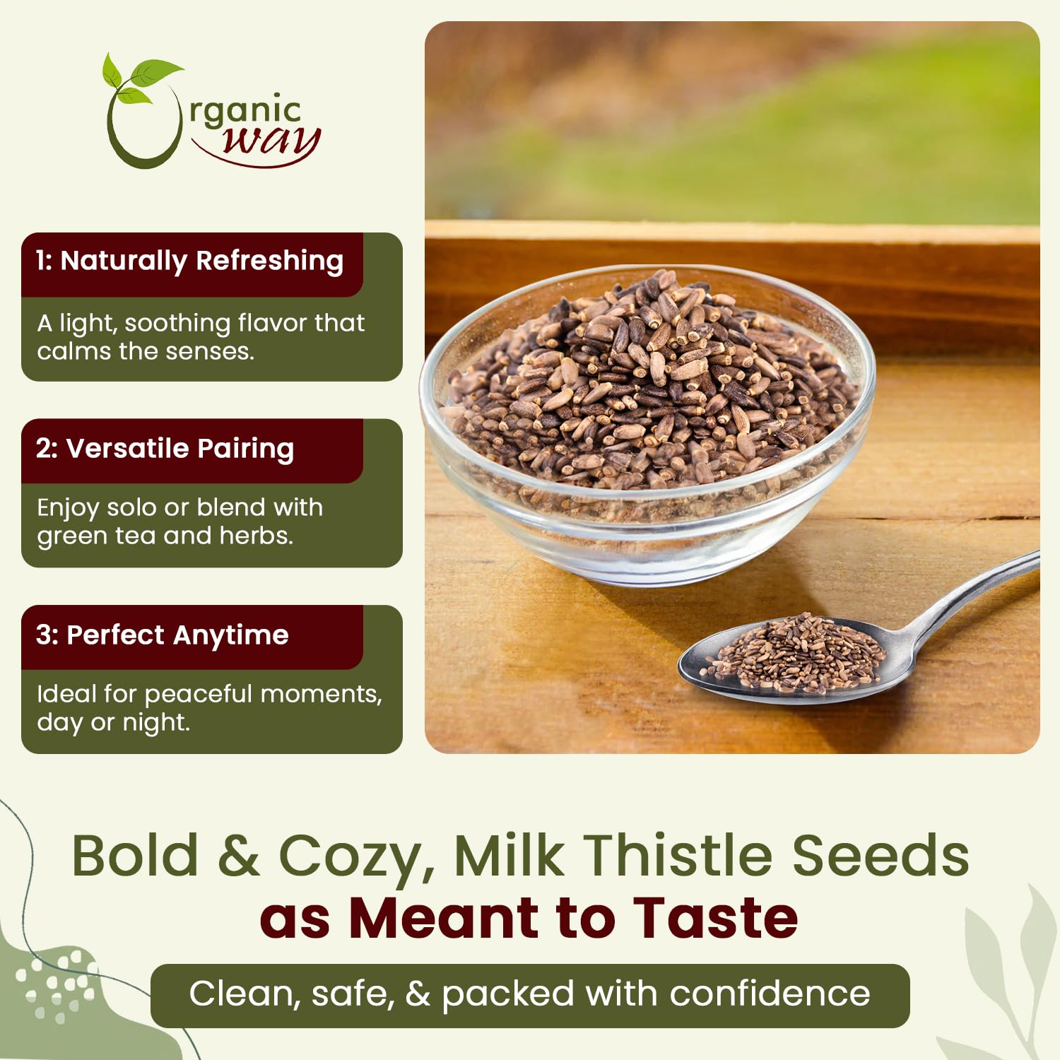 Organic Way Milk Thistle Seeds close-up of whole seeds