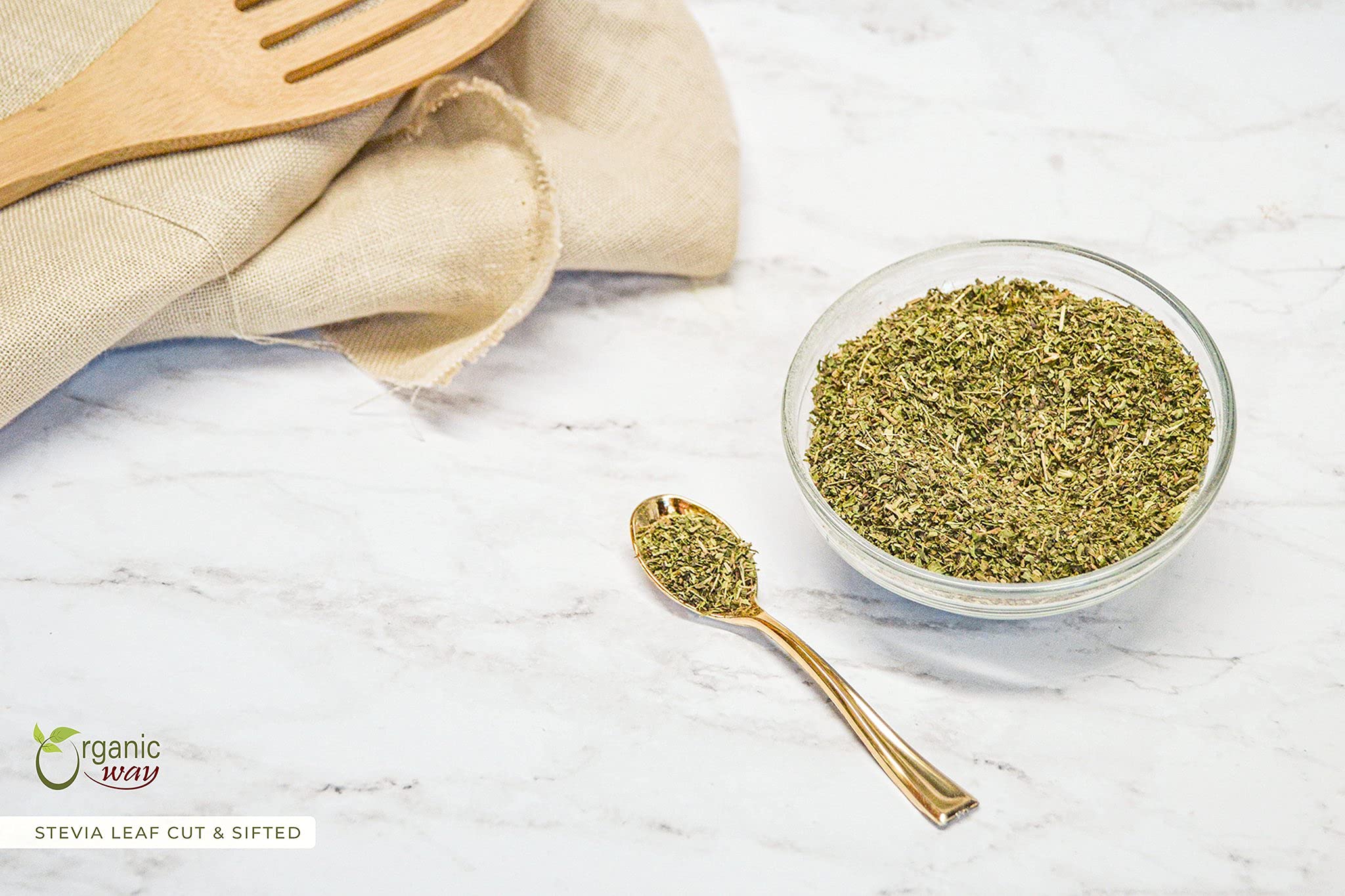 Organic Way Stevia Leaf Cut & Sifted loose leaf texture