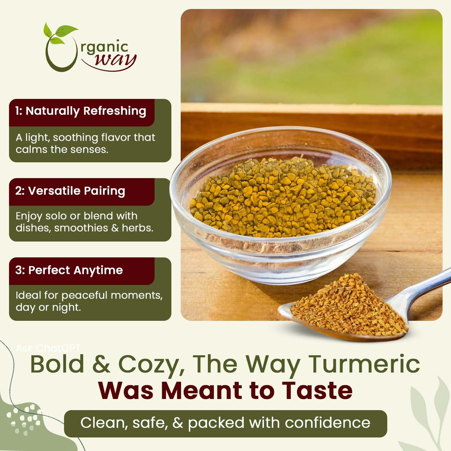 Organic Way Turmeric Root Cut & Sifted packaging side view