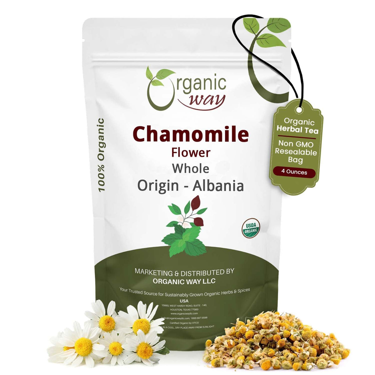 Organic Way Whole Chamomile Flowers 91g front view