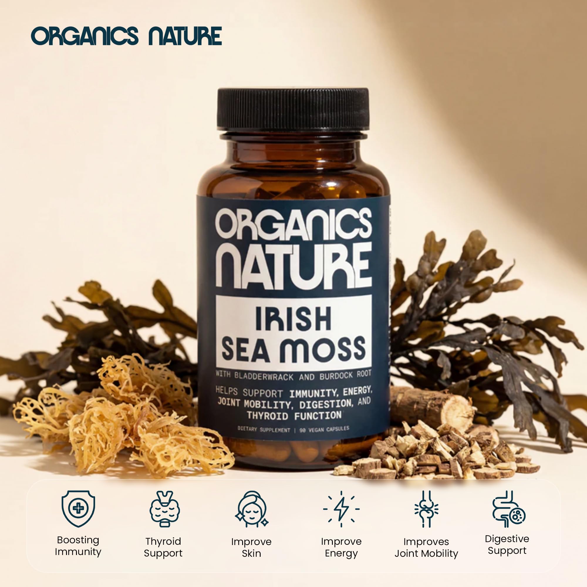 ORGANICS NATURE Sea Moss Capsules with a measuring spoon