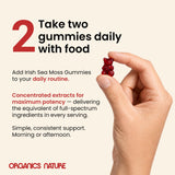 ORGANICS NATURE Sea Moss Gummies displayed with fresh sea moss