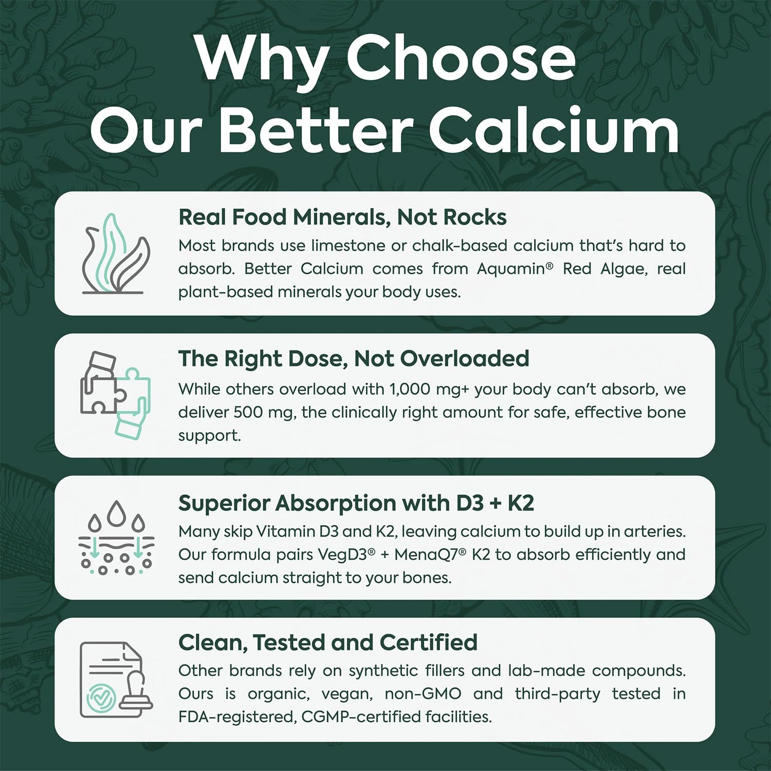 Organics Ocean Better Calcium label highlighting organic ingredients