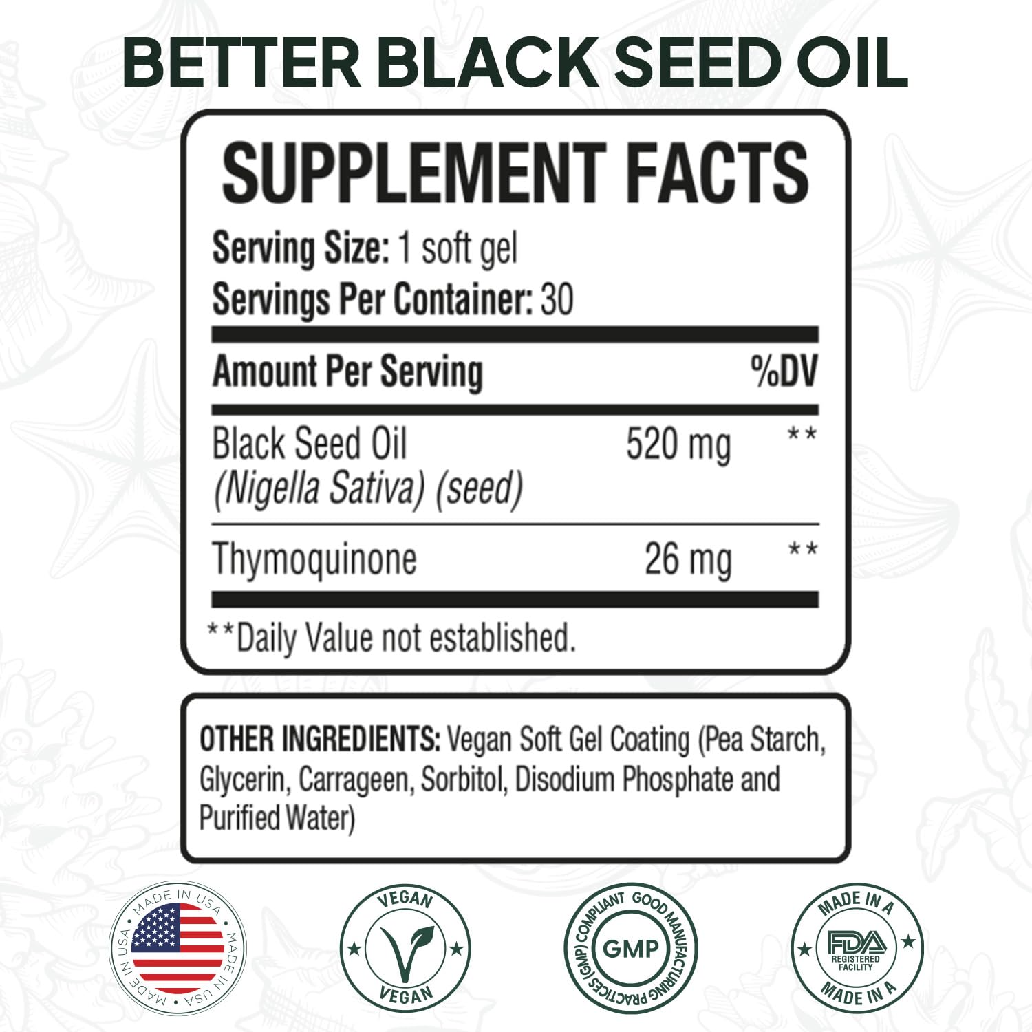Organics Ocean Black Seed Oil Capsules 50g back view