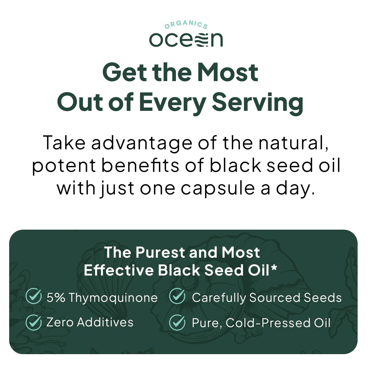 Organics Ocean Black Seed Oil Capsules in a hand