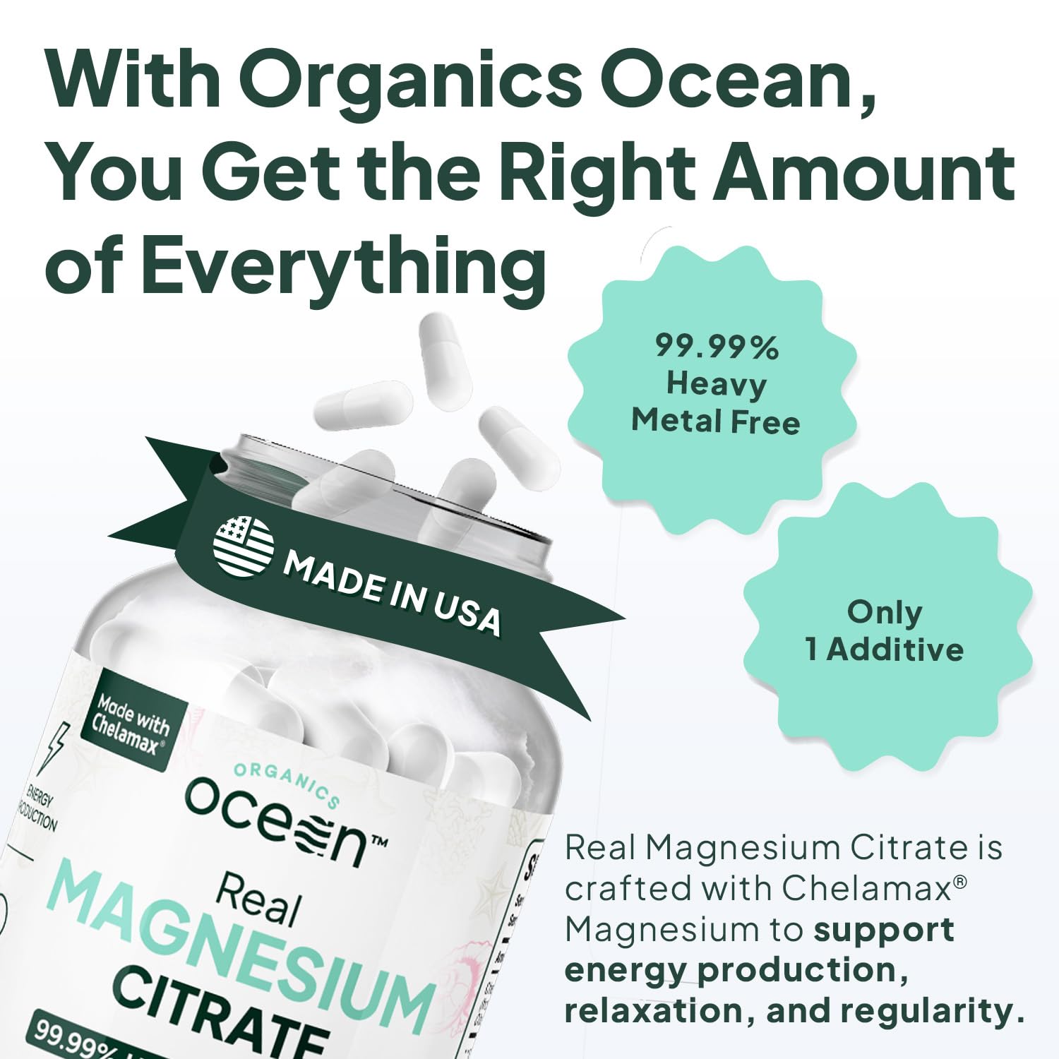Organics Ocean Magnesium Citrate Capsules 250mg bottle with label